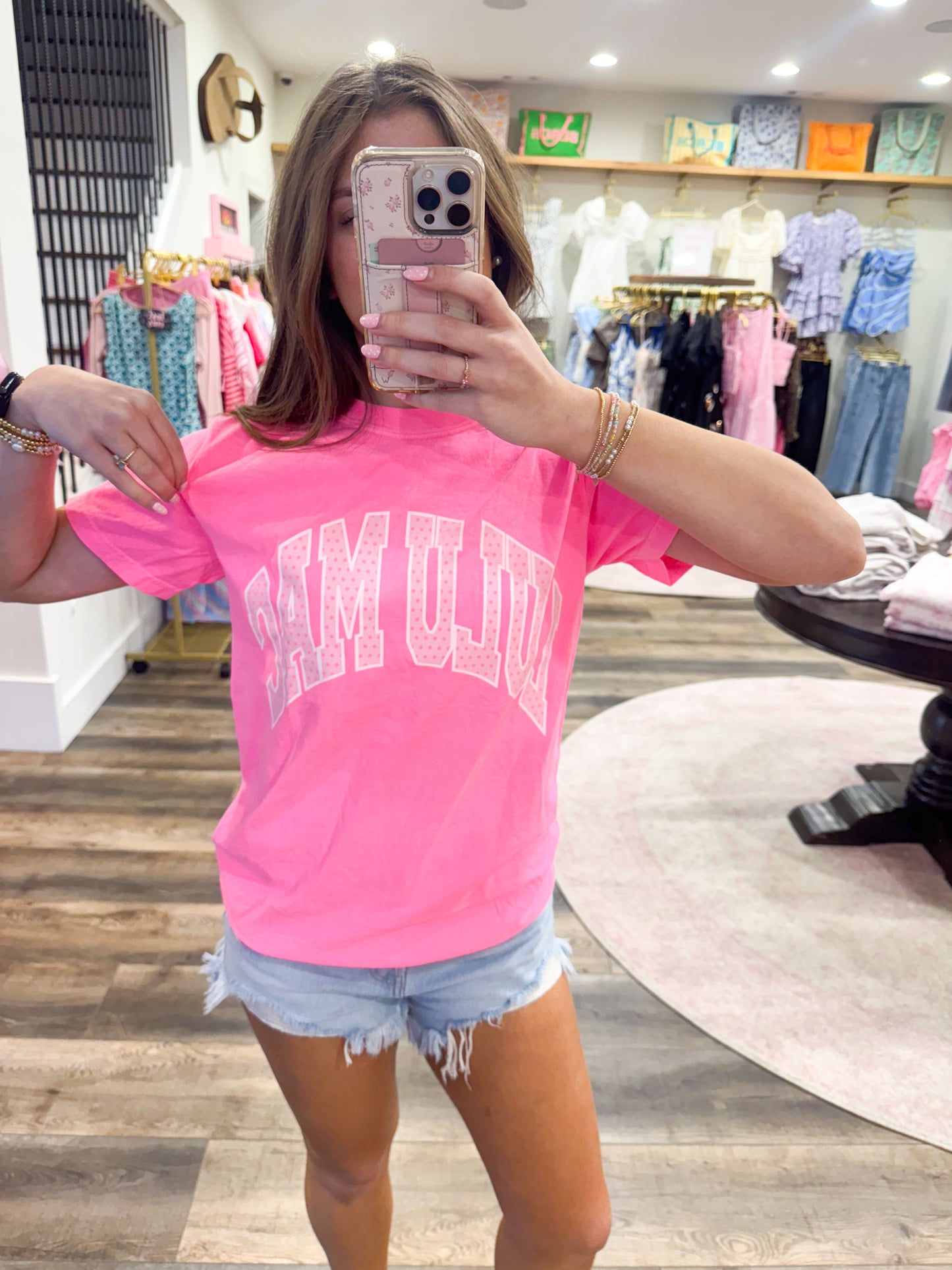 Lulu Mac Polka Dot Adult Neon Pink Comfort Colors Tee