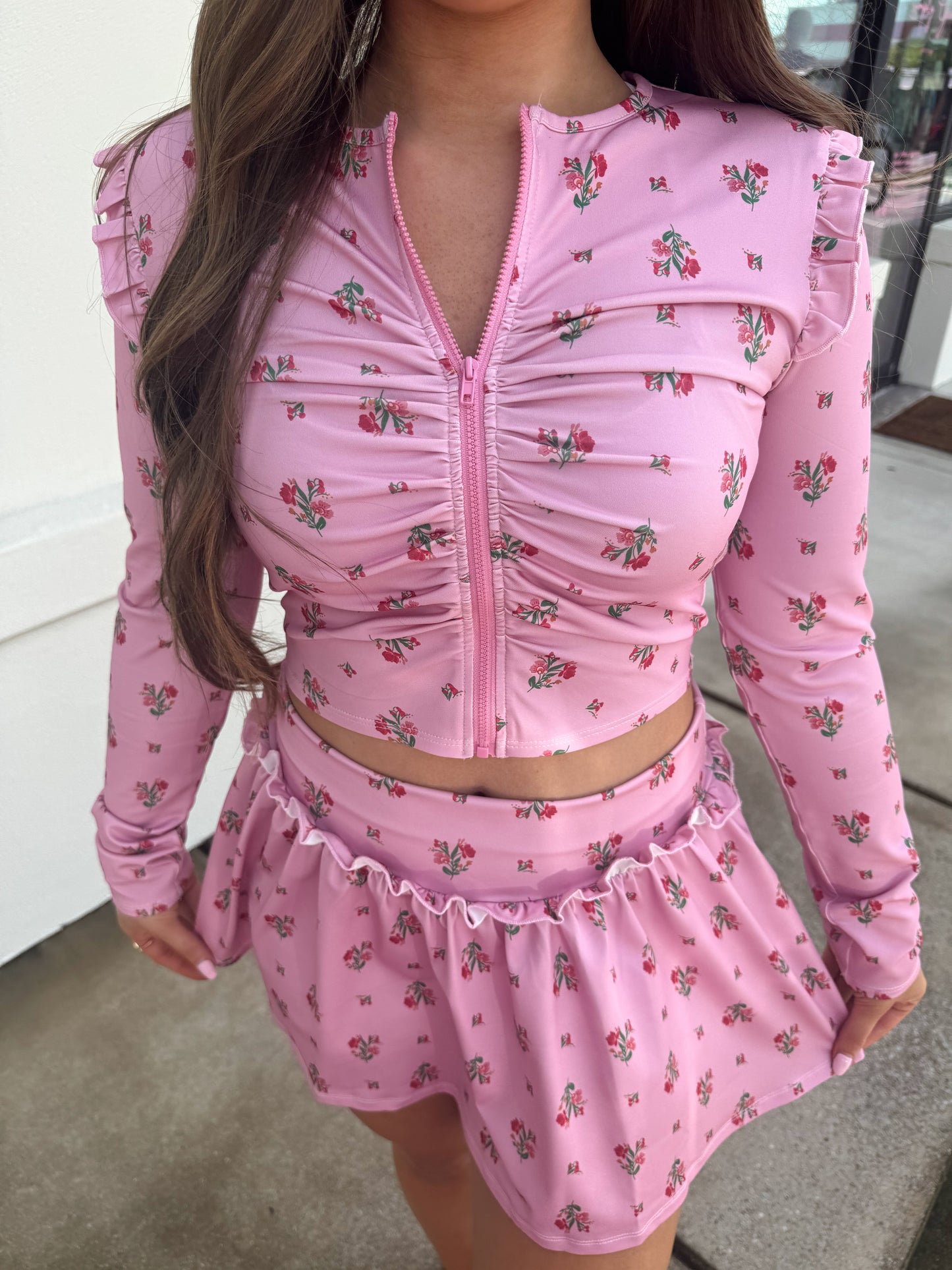 Floral Printed Center Front Ruched Top