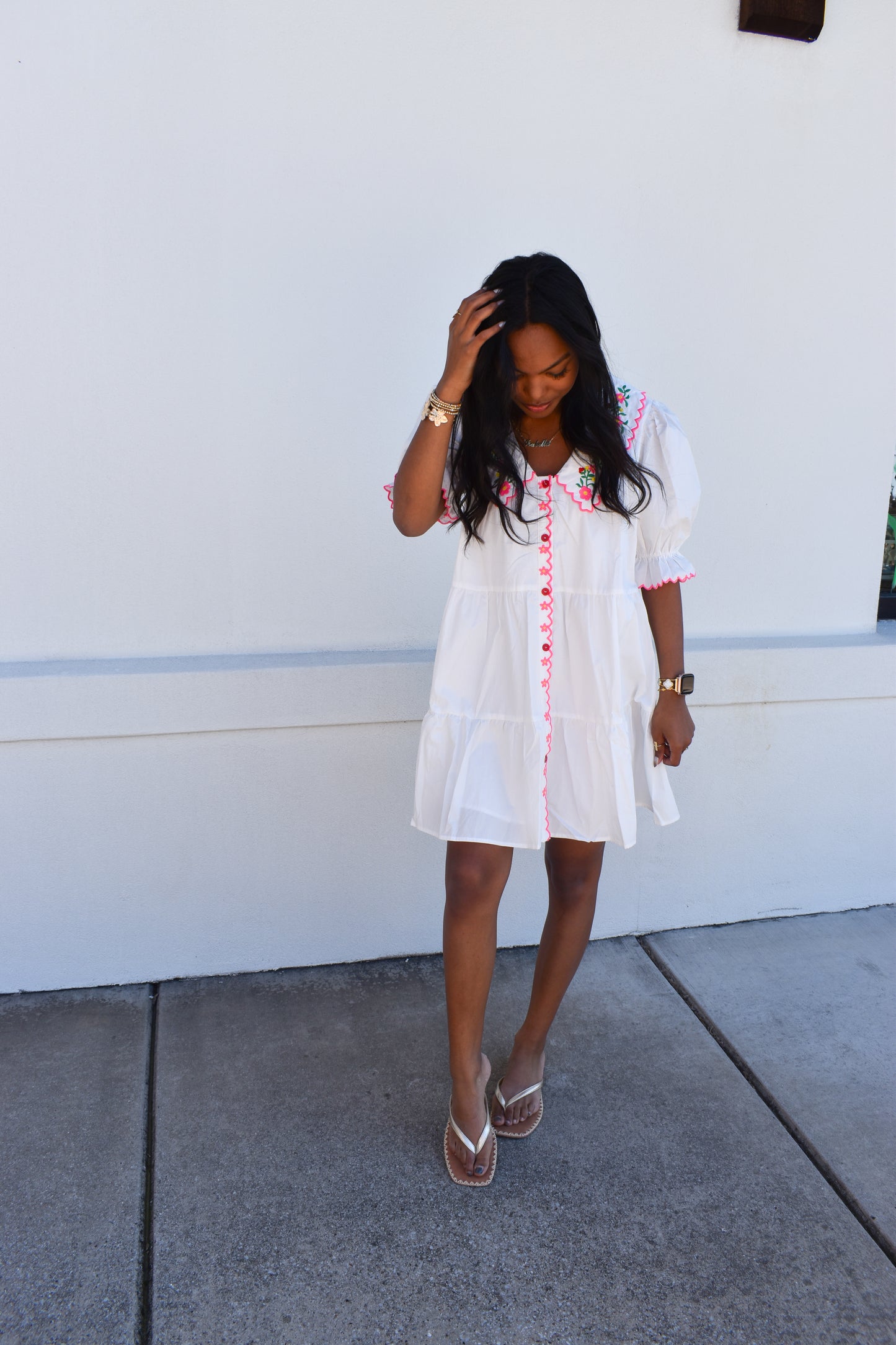 Floral Embroidered Scallop Dress