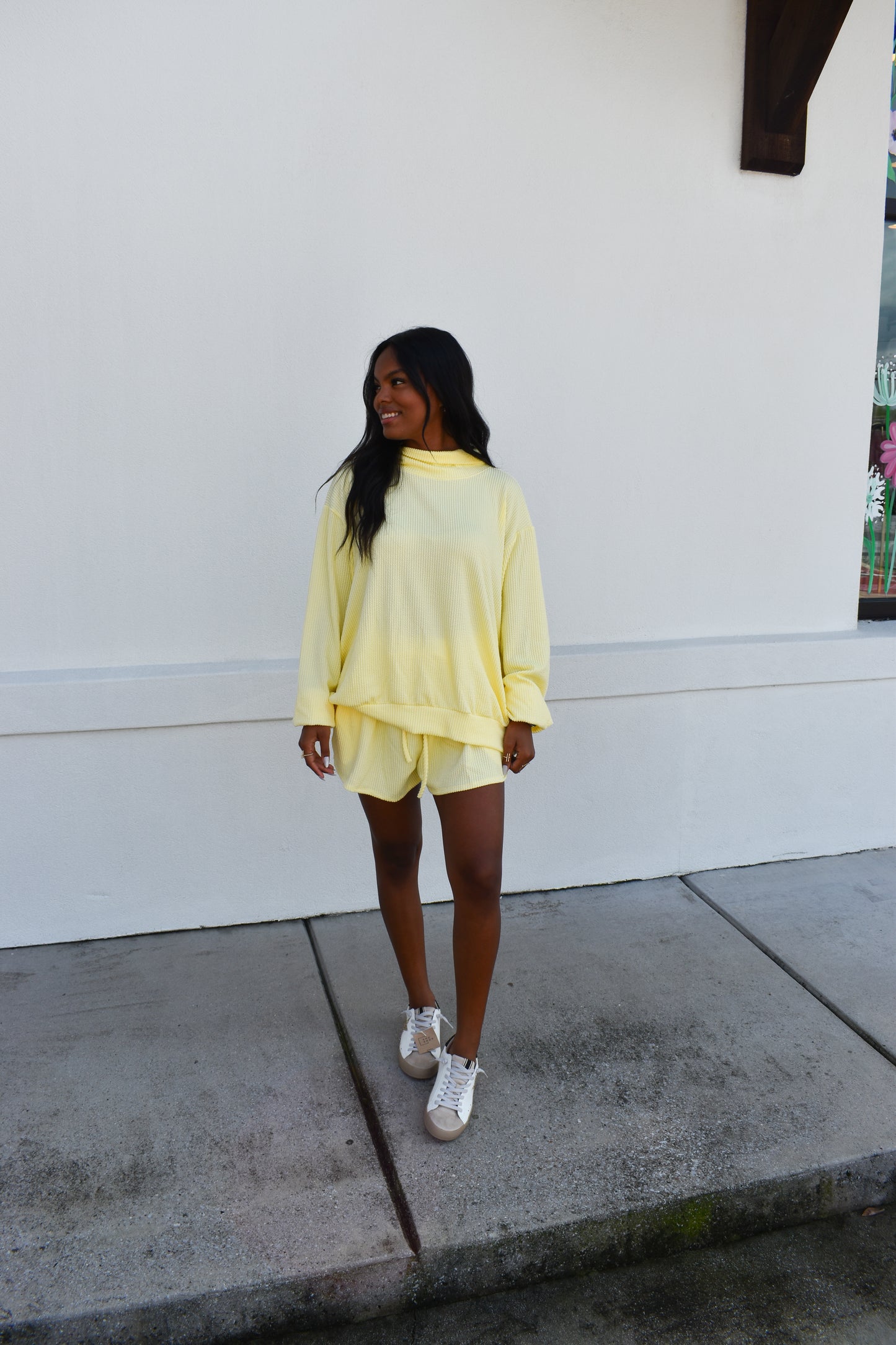 Yellow Waffle Knit Mockneck