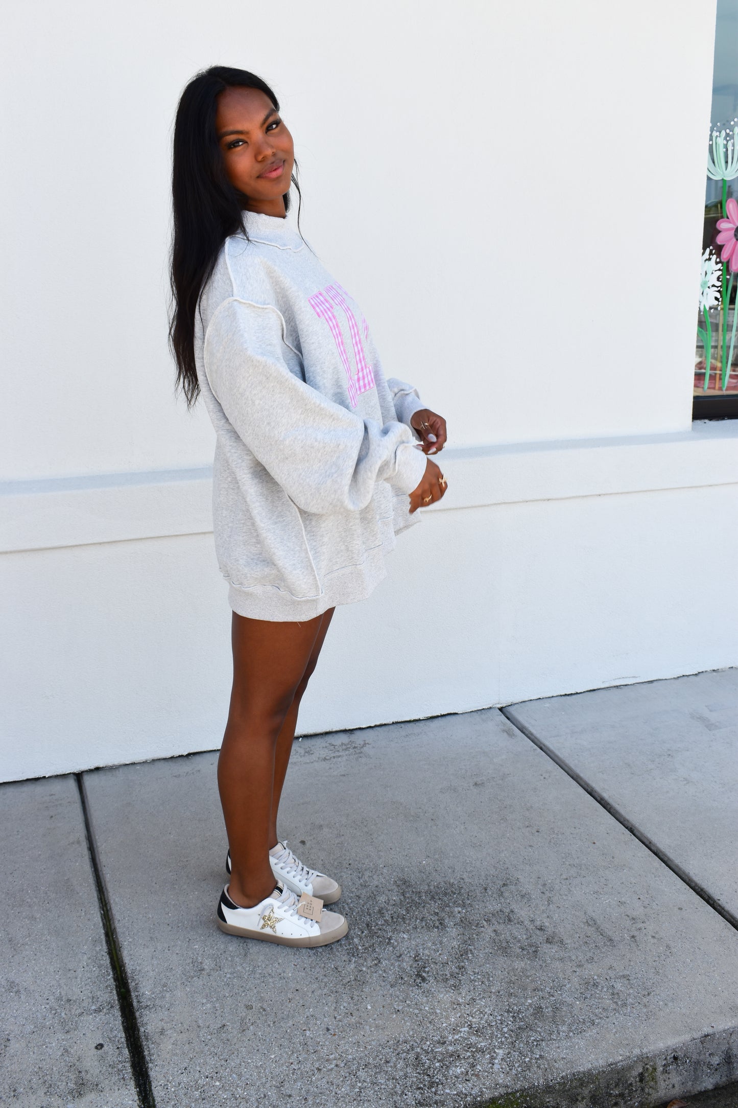 "ILY" Gingham Embroidered Mockneck