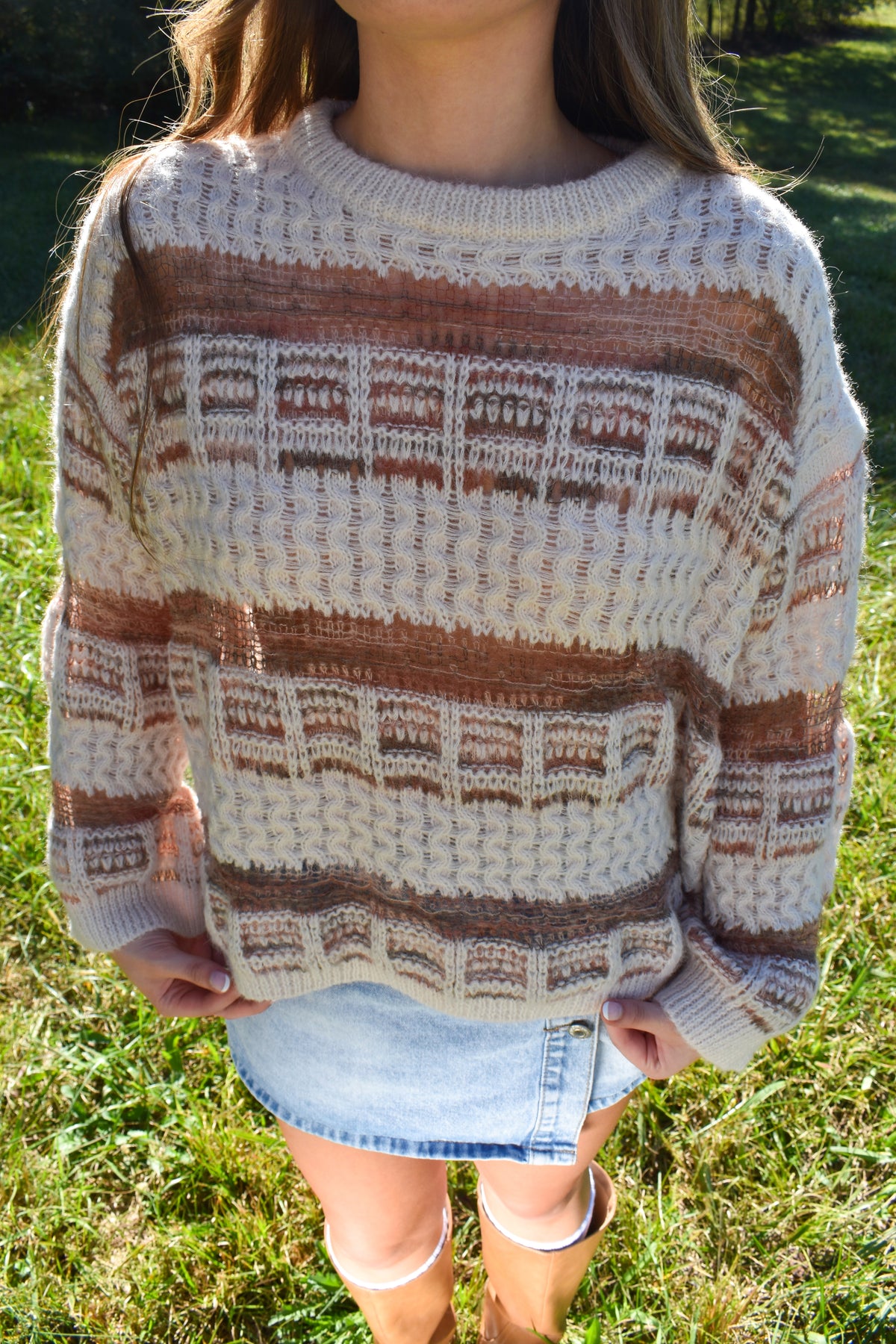 Vintage Soft Check Pattern Chunky Knit Sweater