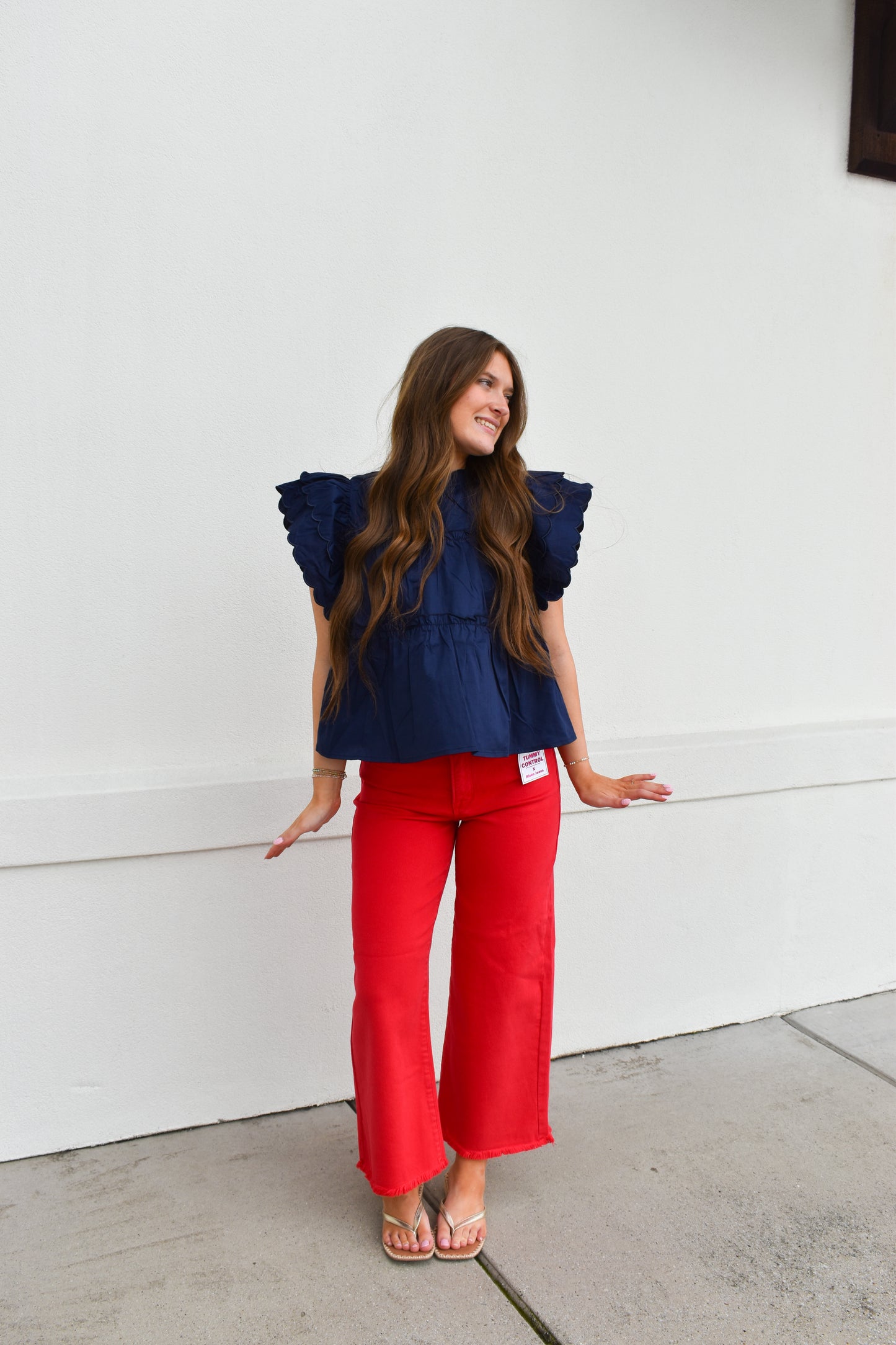 The Navy Scallop Ruffle Top