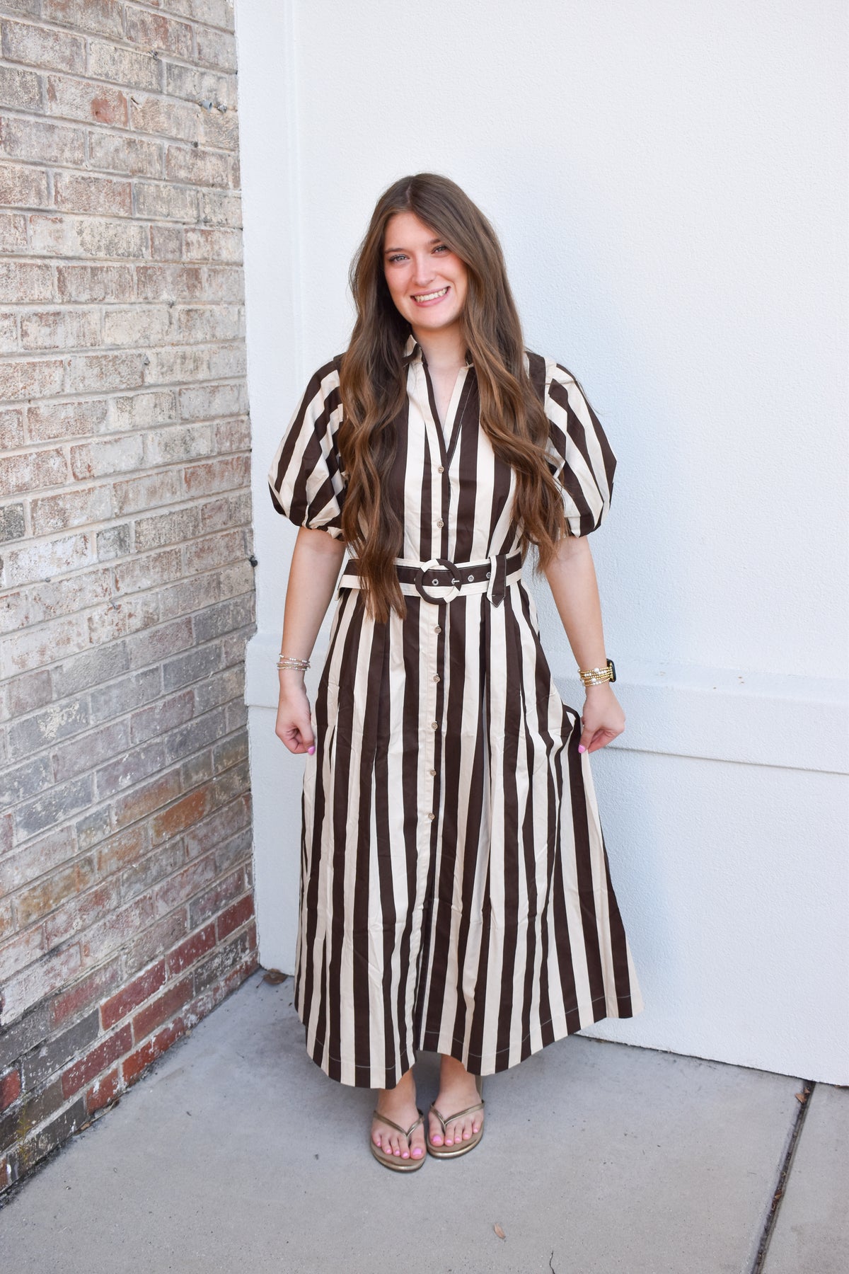 Cora Belted Stripe Maxi Dress