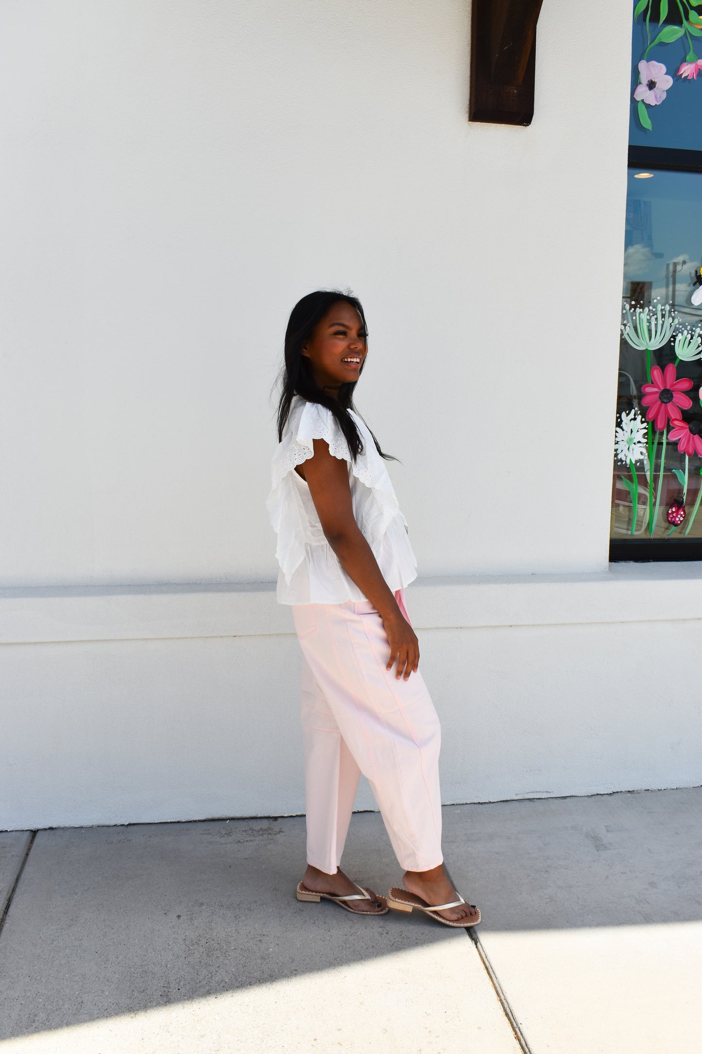 Pink Eyelet Thru Cotton Belt Barrel Jean