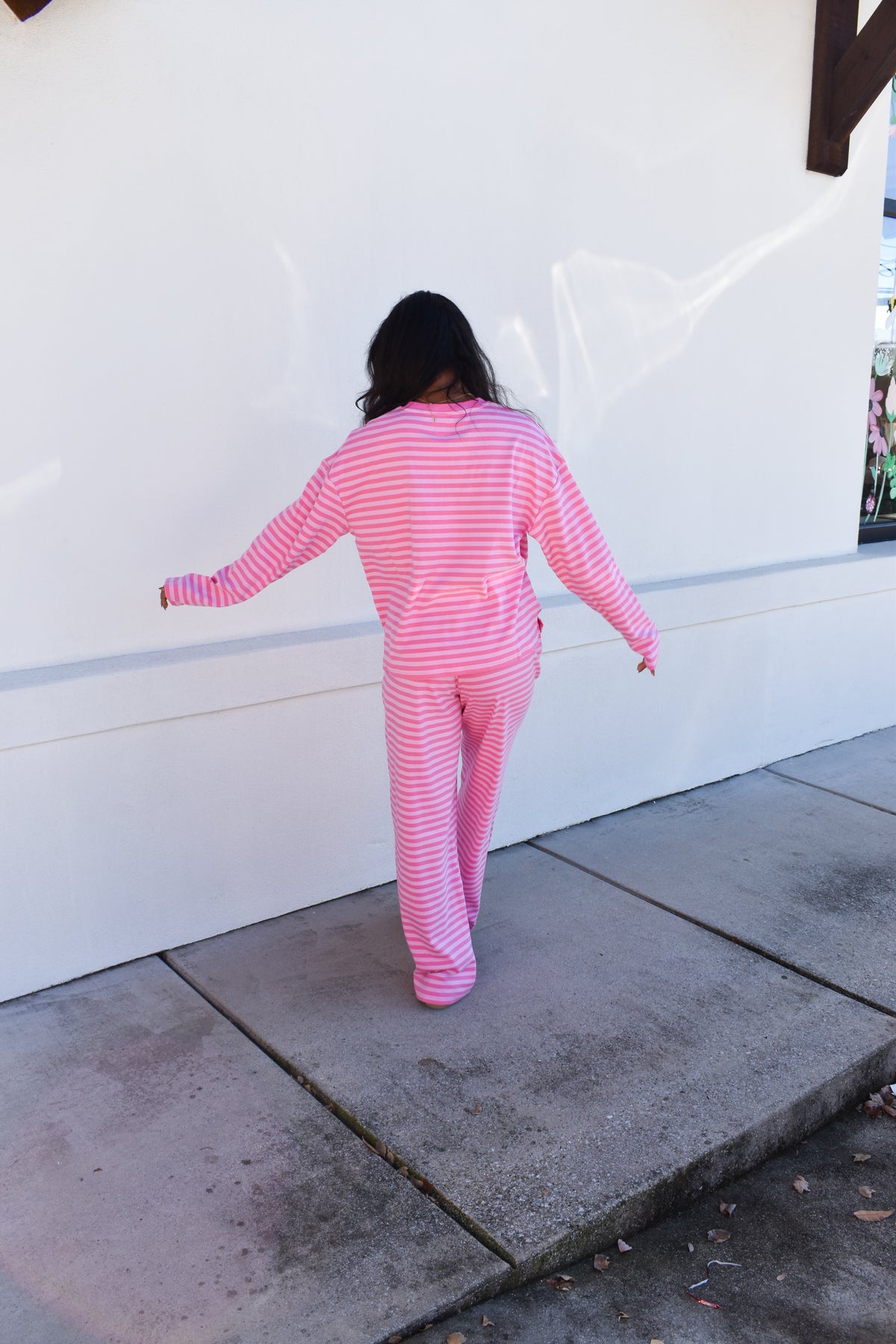 Hot Pink Striped Loungewear Long Sleeve Top