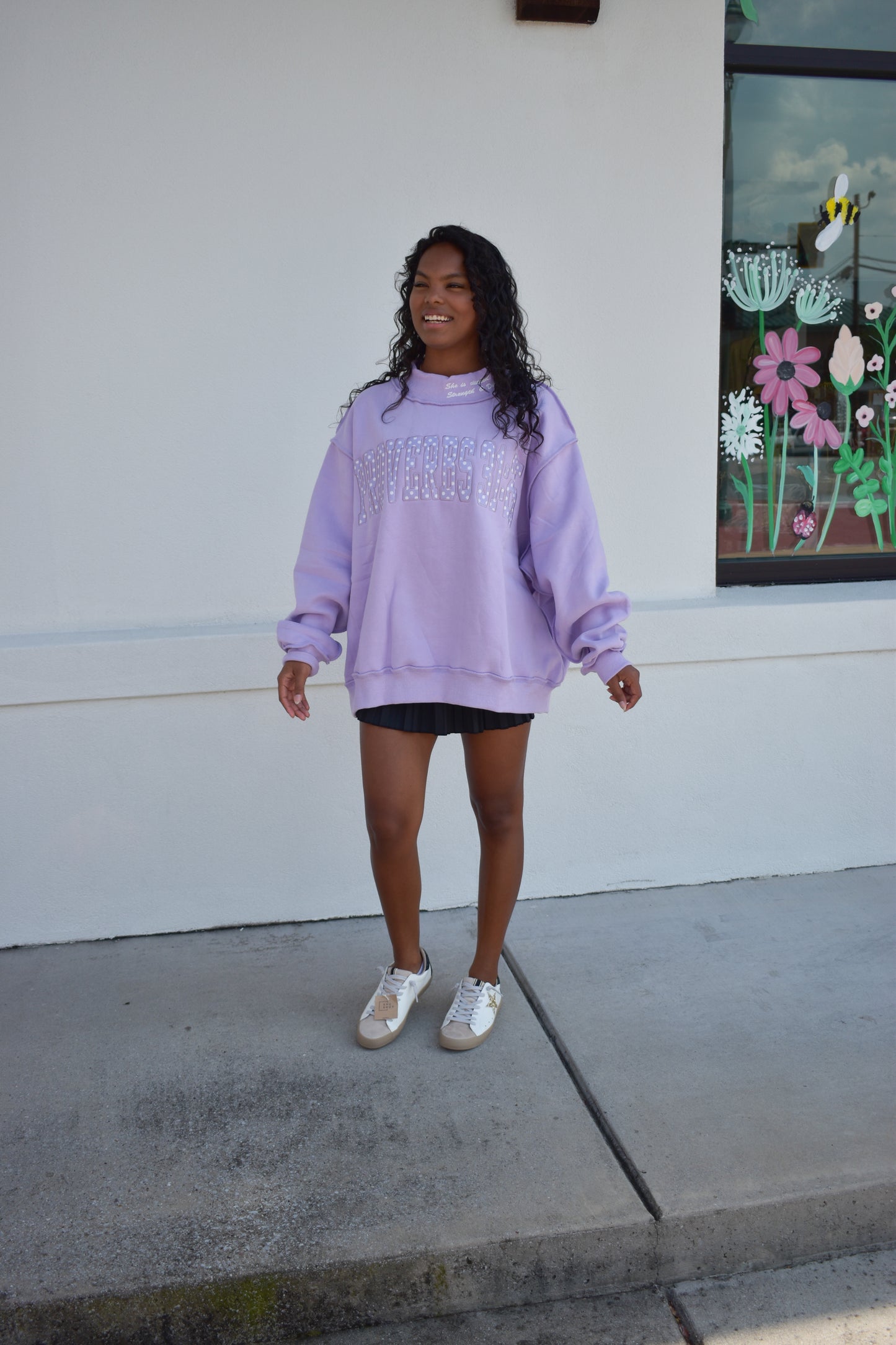 'PROVERBS 31:25' Script Collar Mockneck: Lavender
