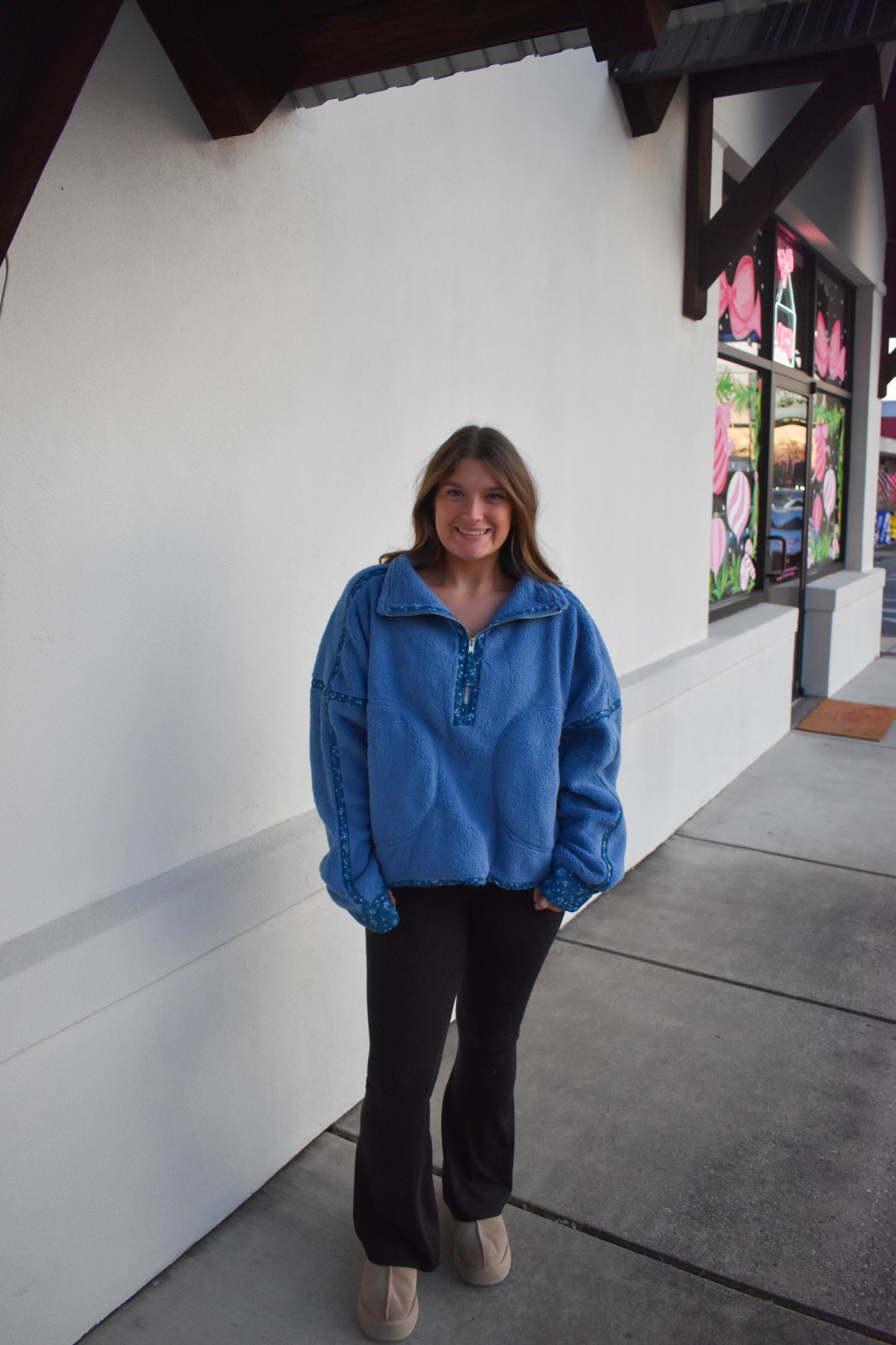 Floral Piping Detail Sherpa Jacket