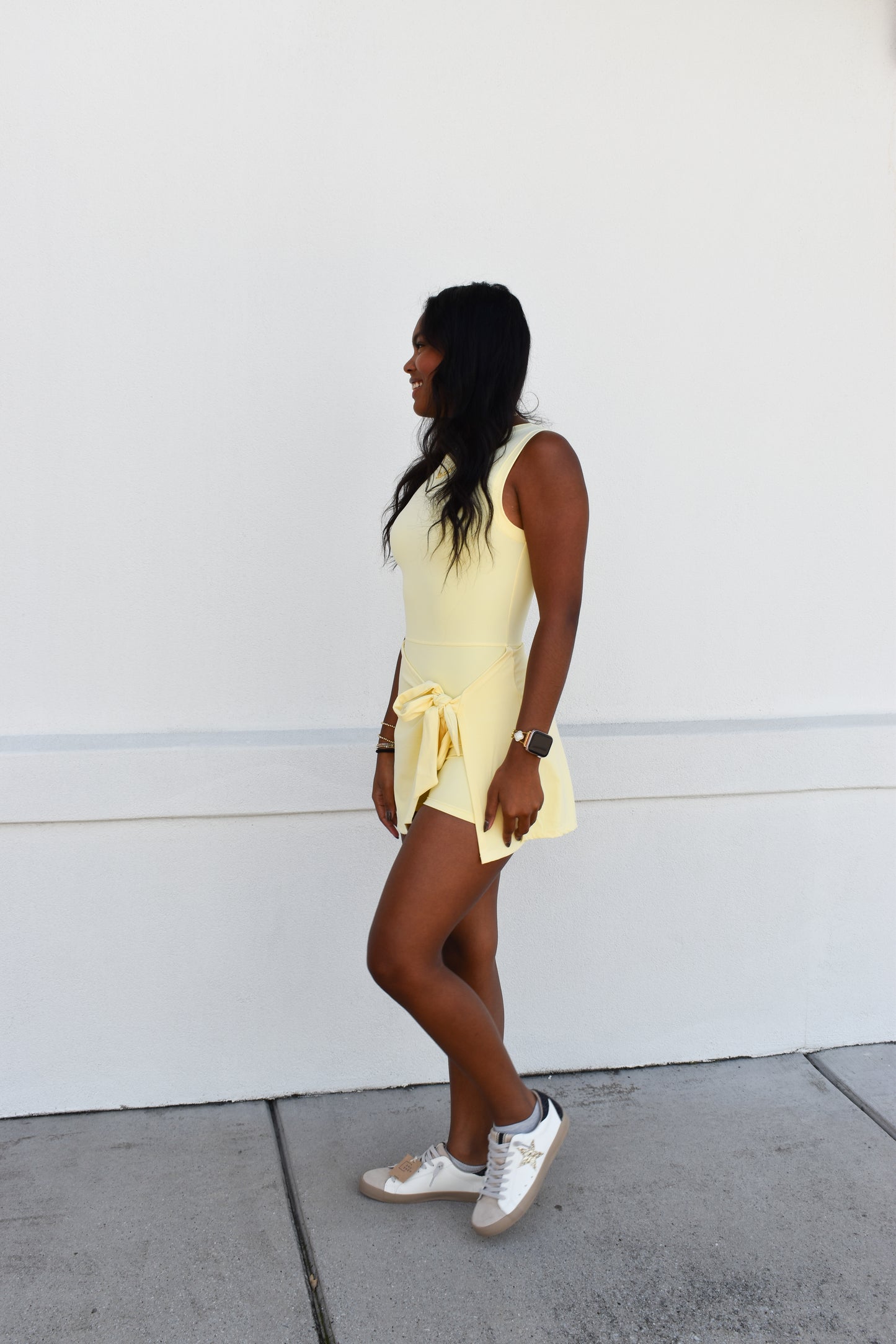 Athletic Wrap Tie Dress: Light Yellow
