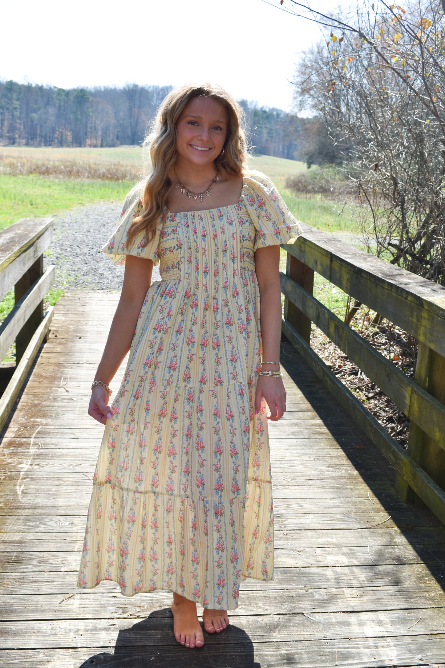 Smocked Baby Yellow Floral Maxi Dress