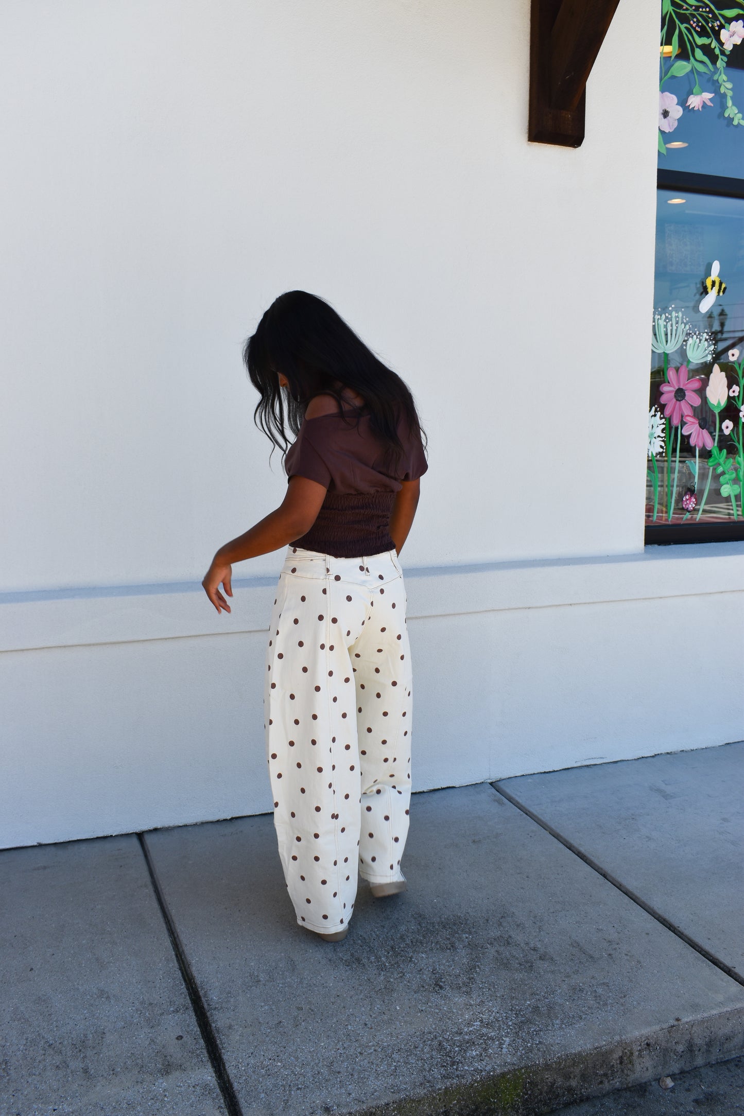 Polka Dot Twill Barrel Jeans