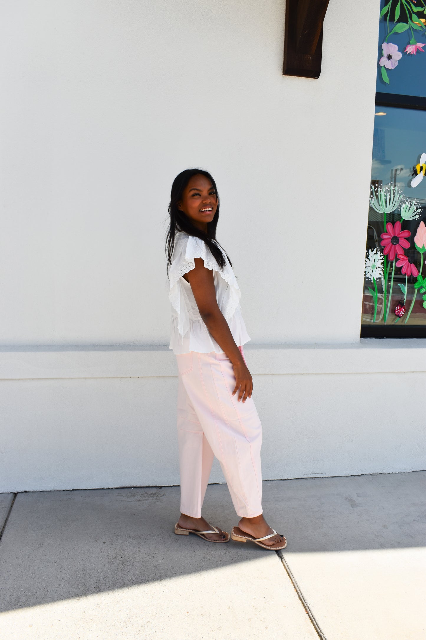 Delicately Embroidered Eyelet Ruffled Cotton Poplin Blouse