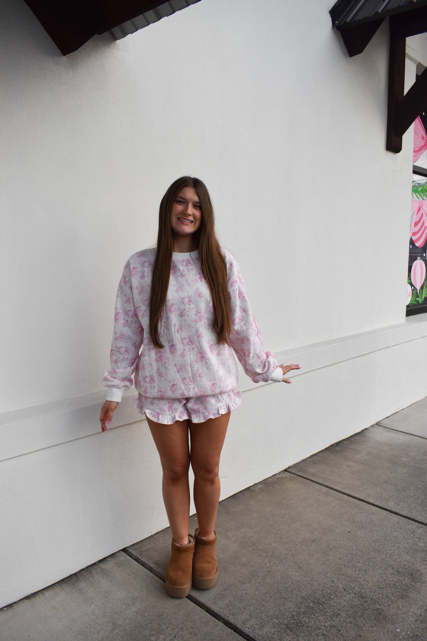 Floral French Terry Sweatshirt W/ Double Line Detail