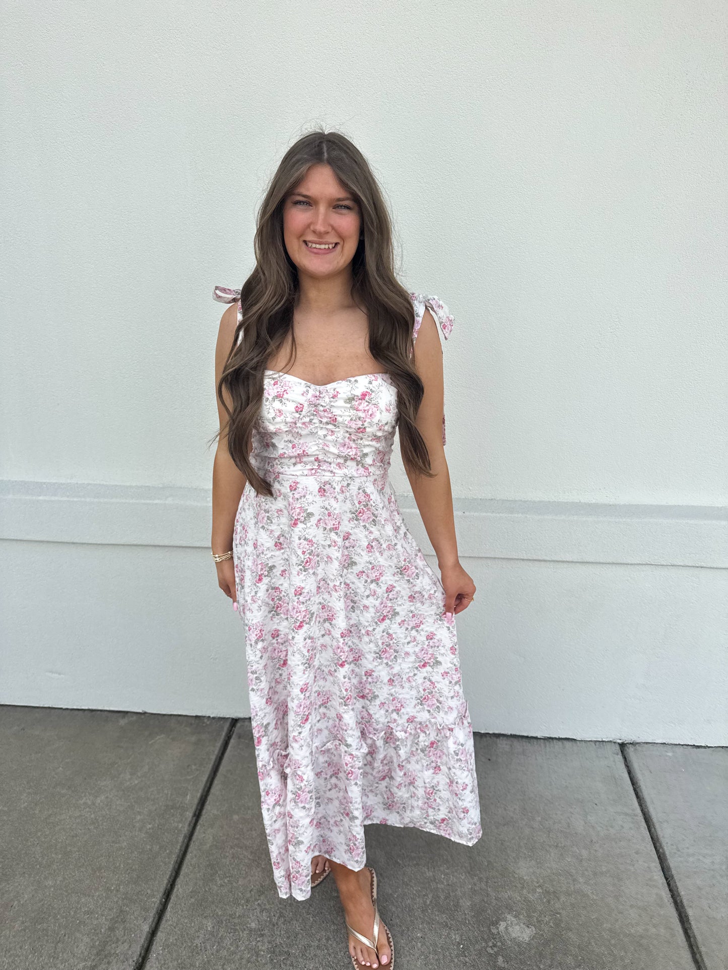Tiffany Floral Ruched Detail Maxi Dress