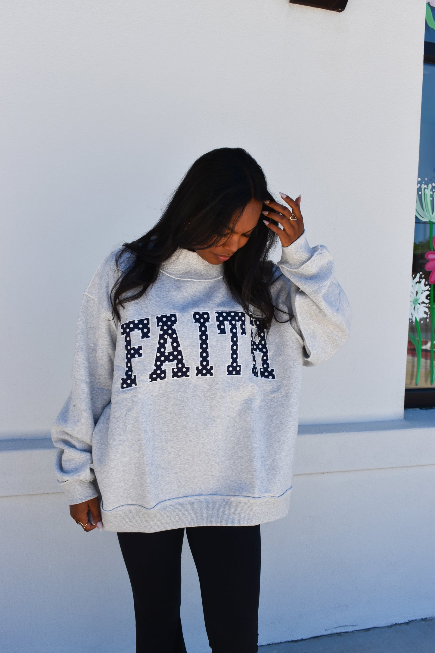 'FAITH' Embroidered Polka Dot Mockneck
