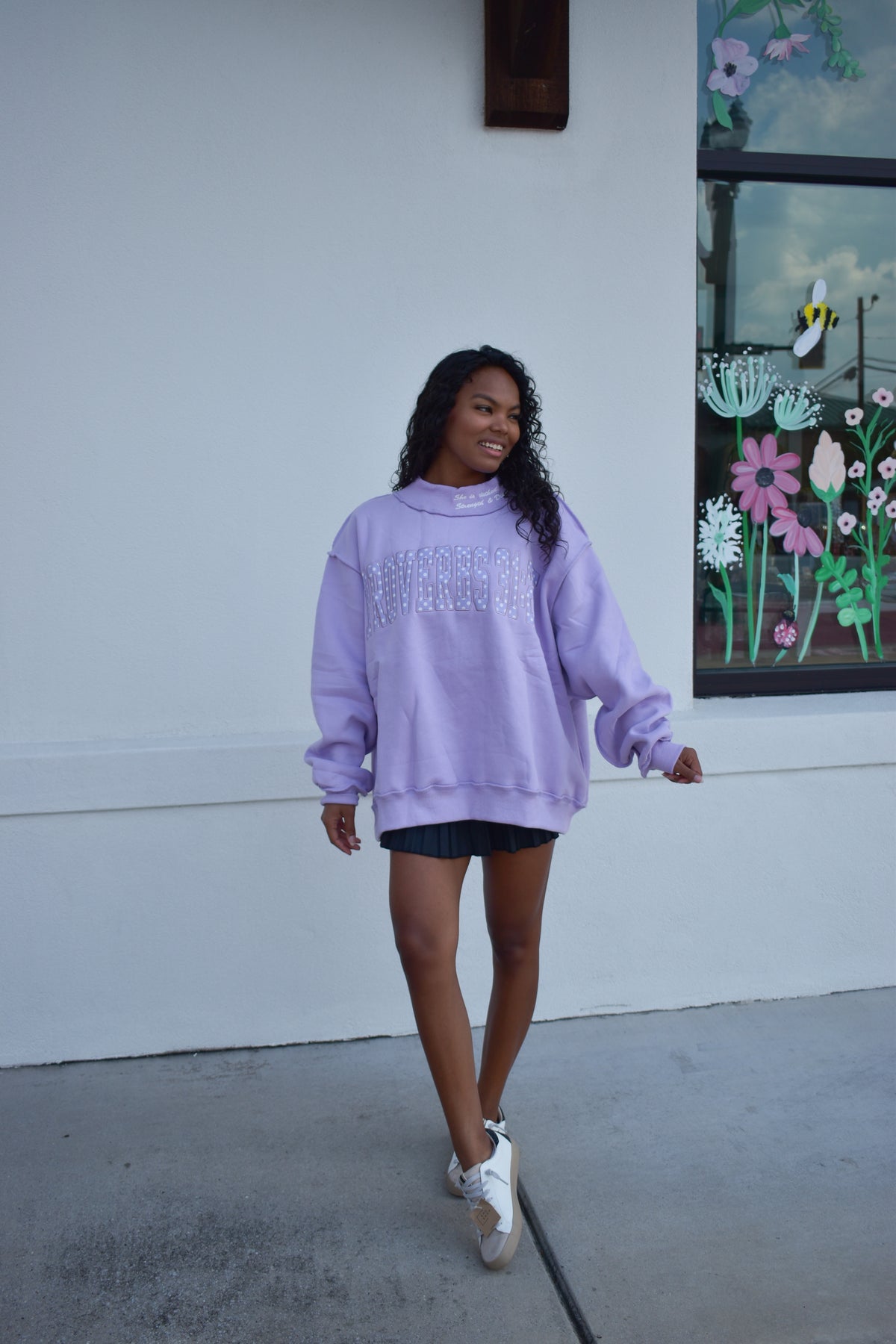 'PROVERBS 31:25' Script Collar Mockneck: Lavender