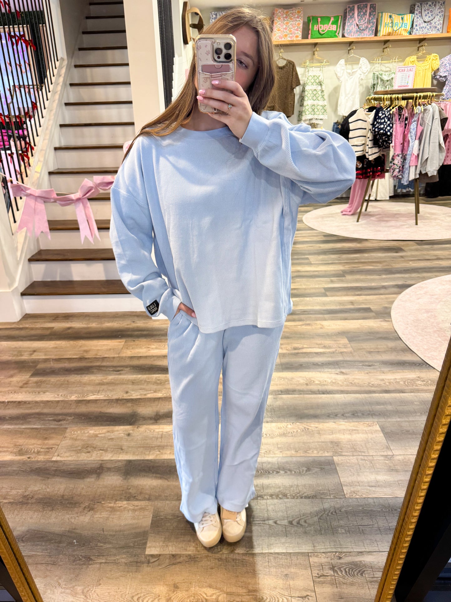 Lulu Mac Waffle Long Sleeve: Light Blue