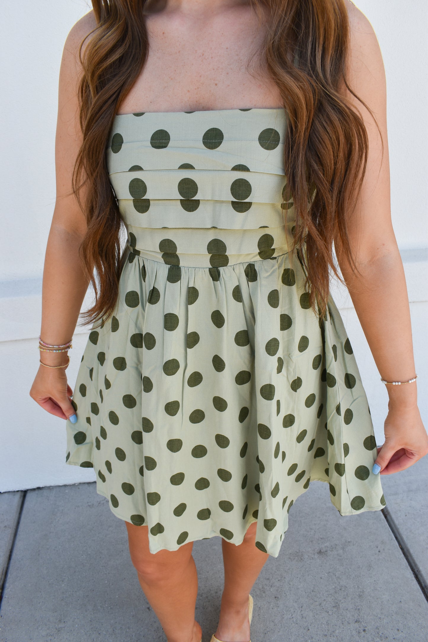 Sage Polka Dot Mini Dress