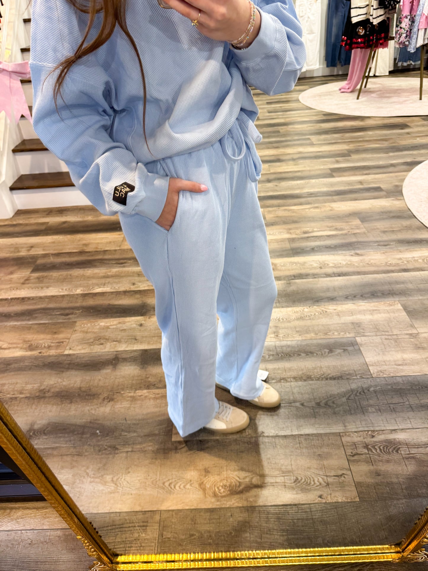 Lulu Mac Waffle Pants: Light Blue