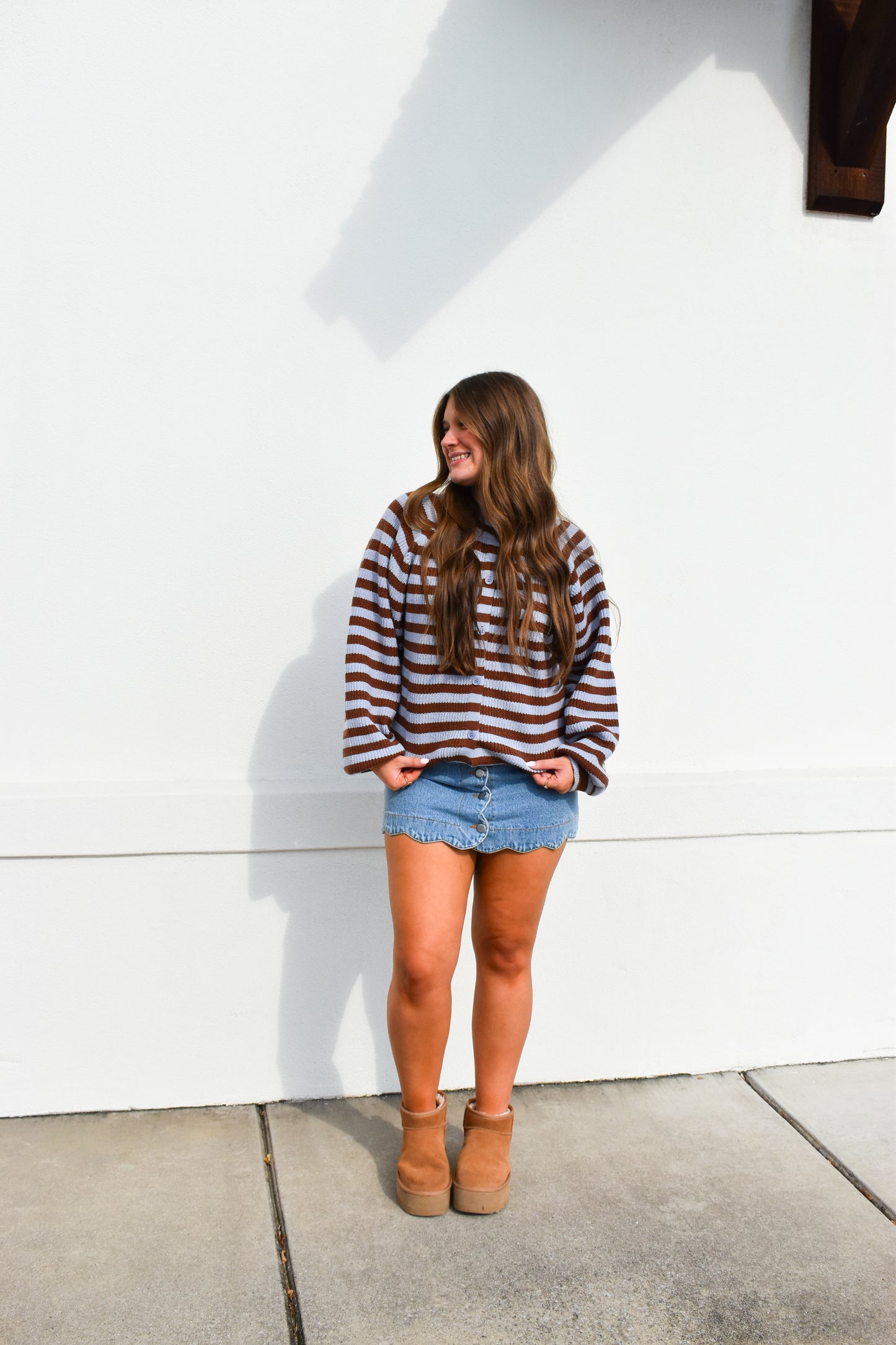 Brown/Blue Striped Sweater Cardigan