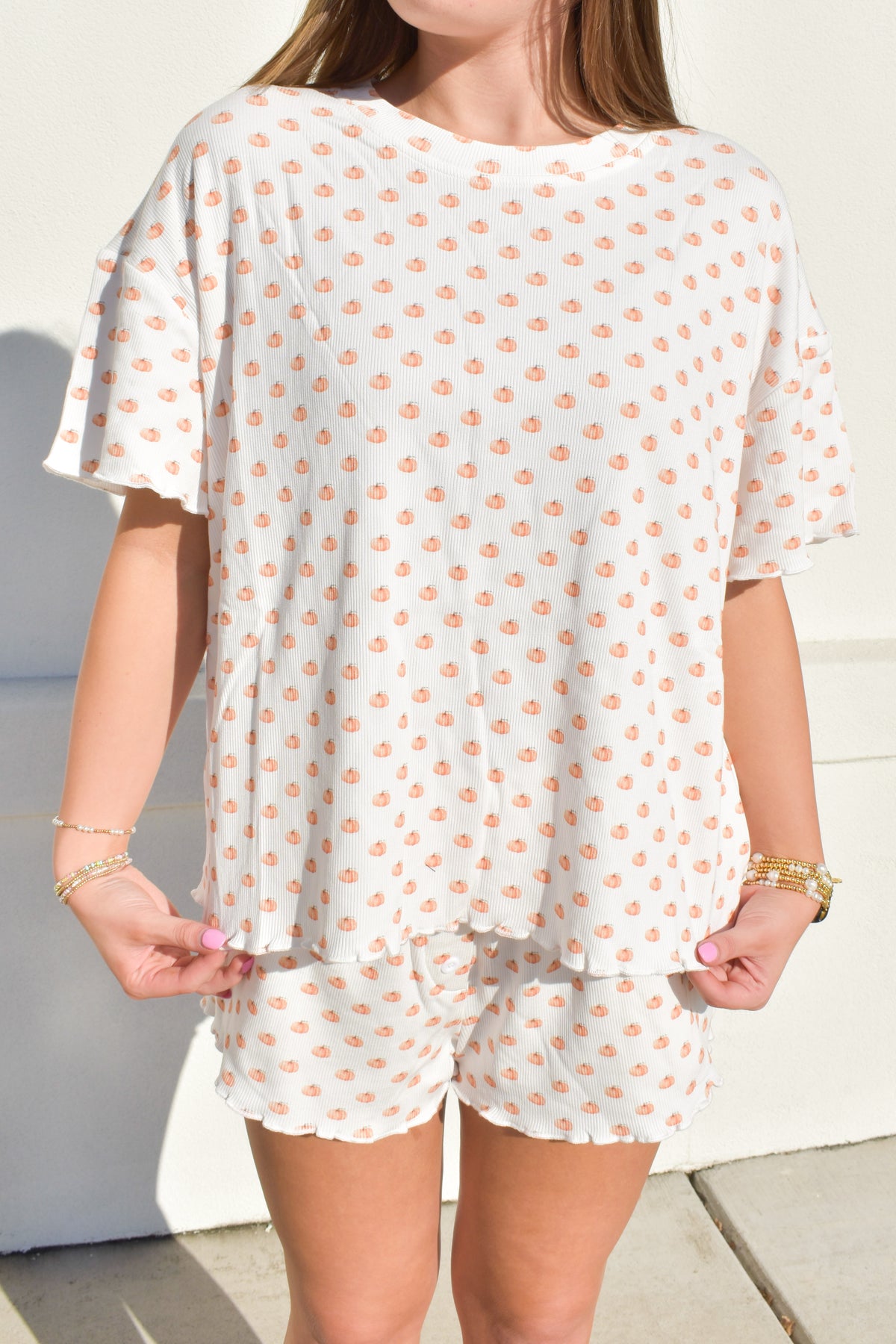 Pumpkin Fall Autumn Short Sleeve Pajama Top