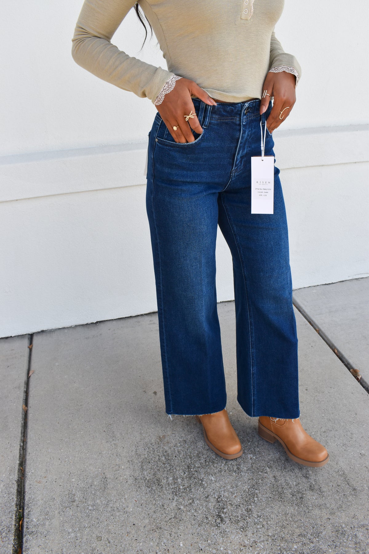 Risen High Rise Ankle Wide W/ Crease Detail