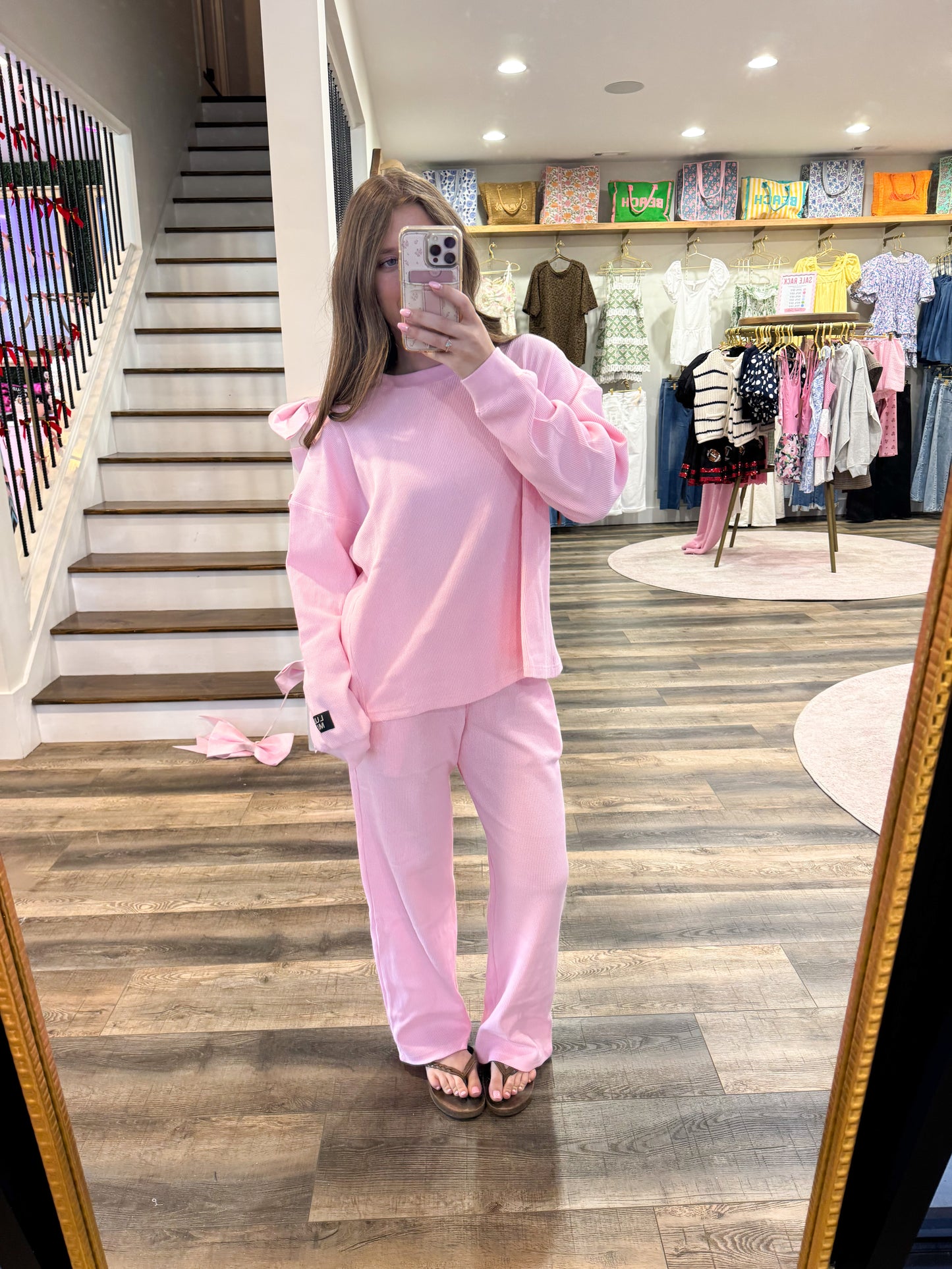 Lulu Mac Waffle Long Sleeve: Light Pink