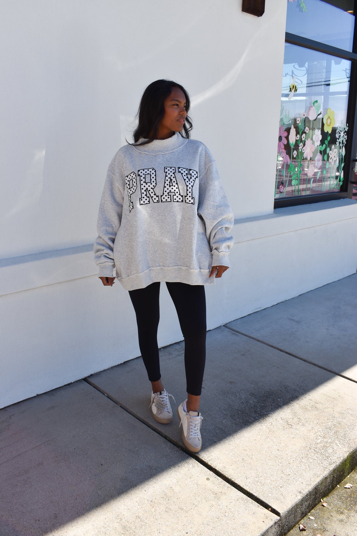 Embroidered "PRAY" Polka Dot Mockneck