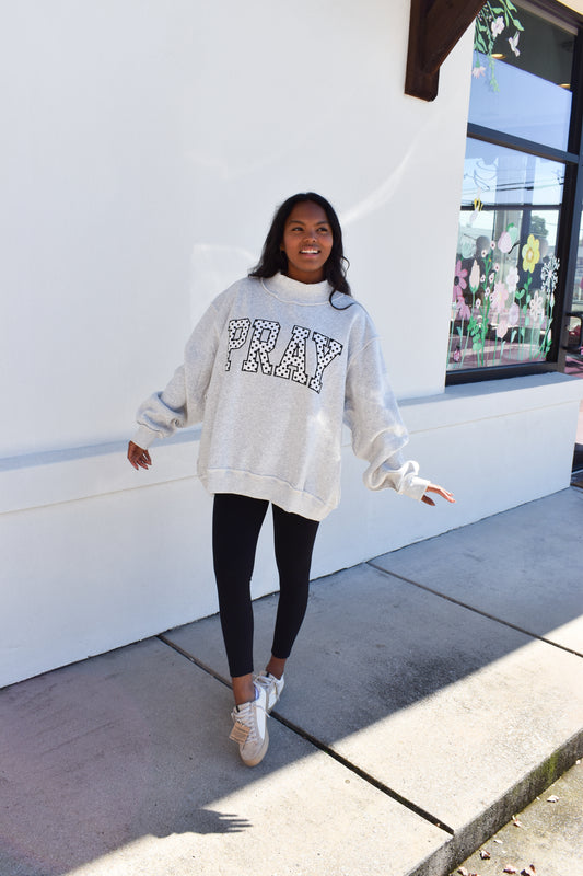 Embroidered "PRAY" Polka Dot Mockneck