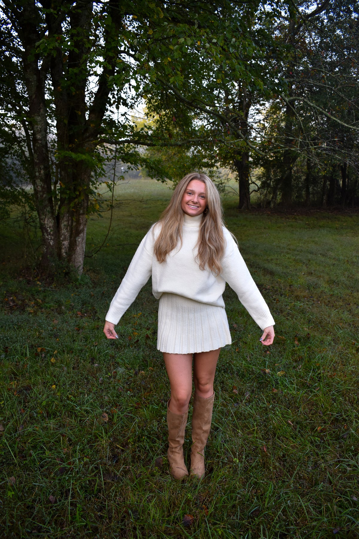 Turtleneck Pullover Sweater & Pleated Skirt Set