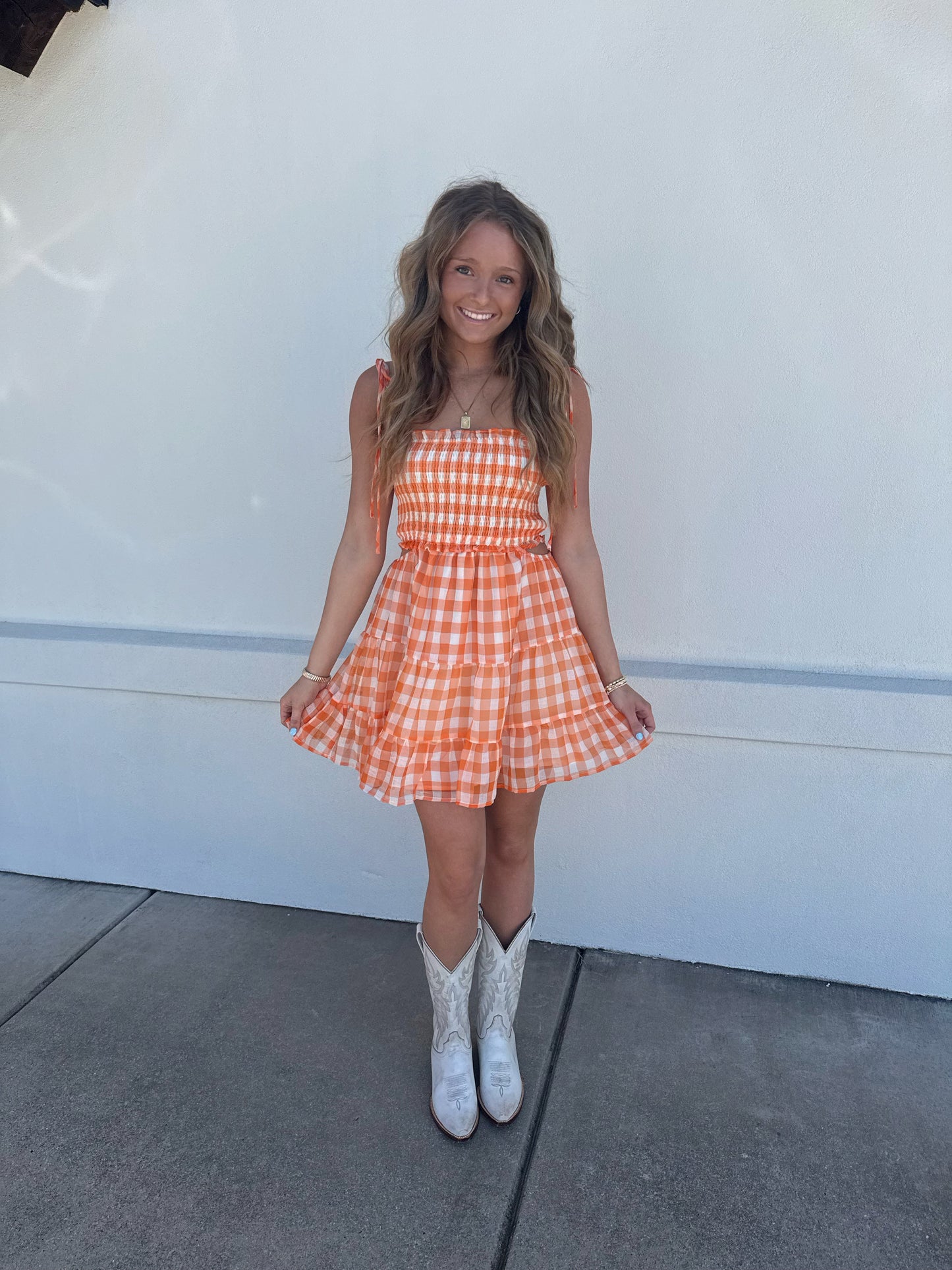Gingham Smocked Top Mini Dress