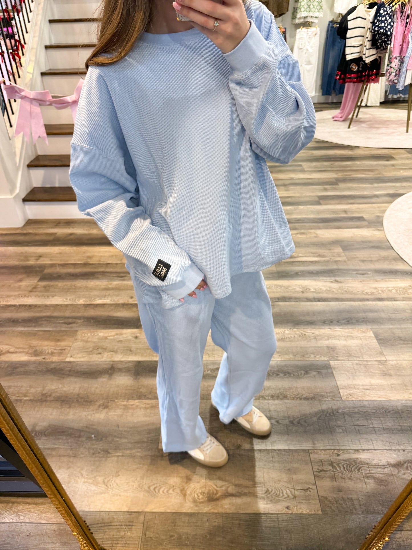 Lulu Mac Waffle Long Sleeve: Light Blue