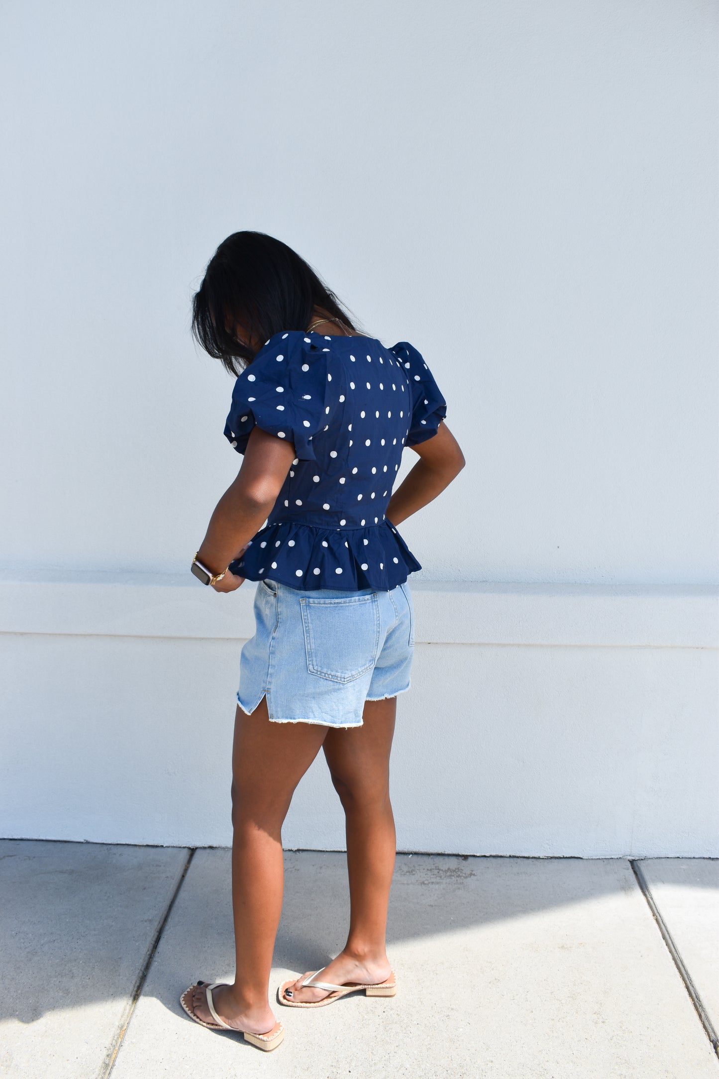 Pola Dot Bubble Hem Top