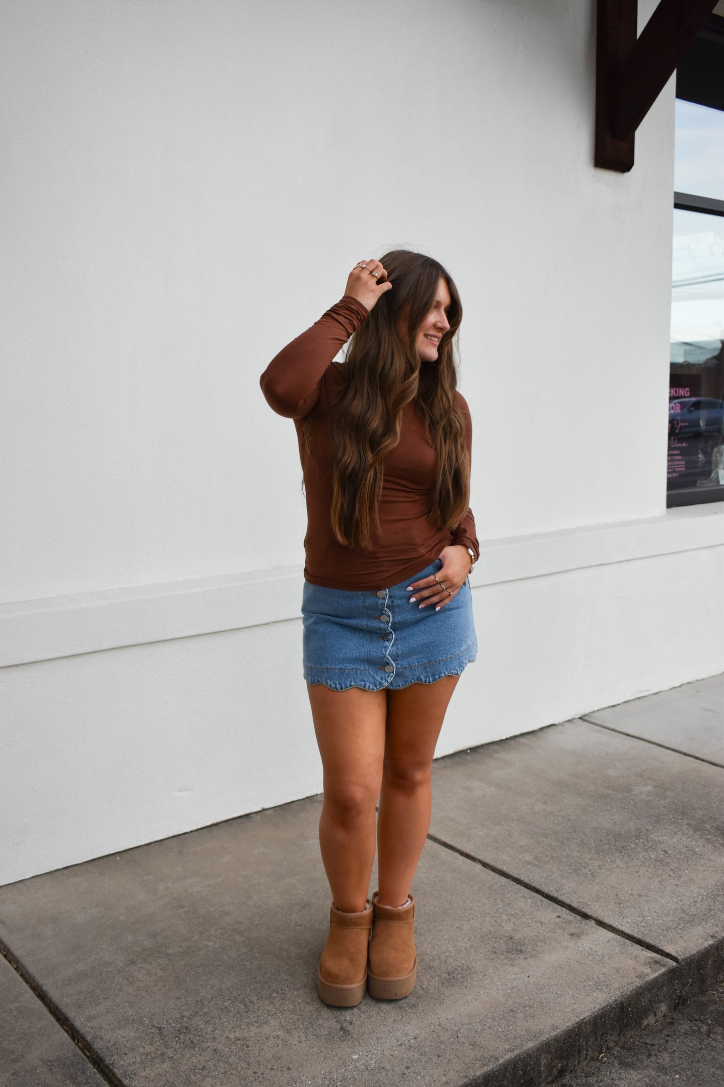 Basic Long Sleeve Turtle Neck: Brown