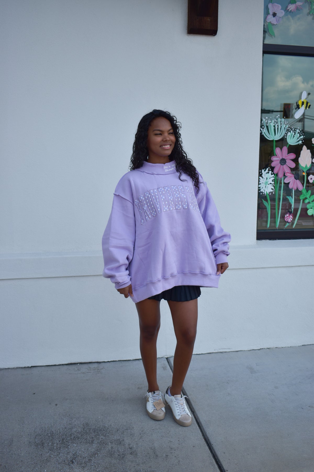 'PROVERBS 31:25' Script Collar Mockneck: Lavender