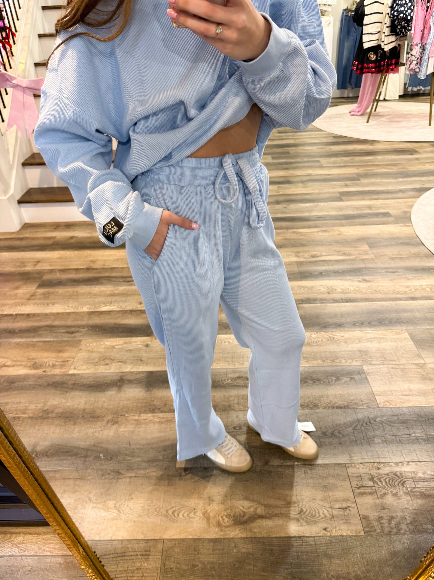 Lulu Mac Waffle Pants: Light Blue