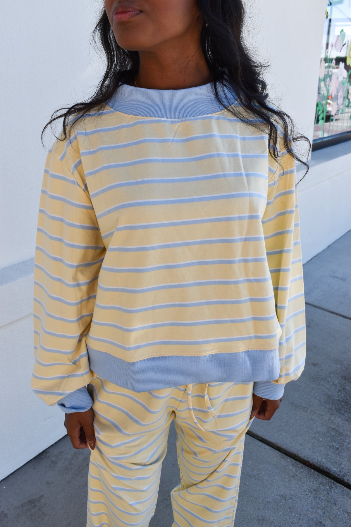 Striped Mockneck: Baby Blue/Lemon