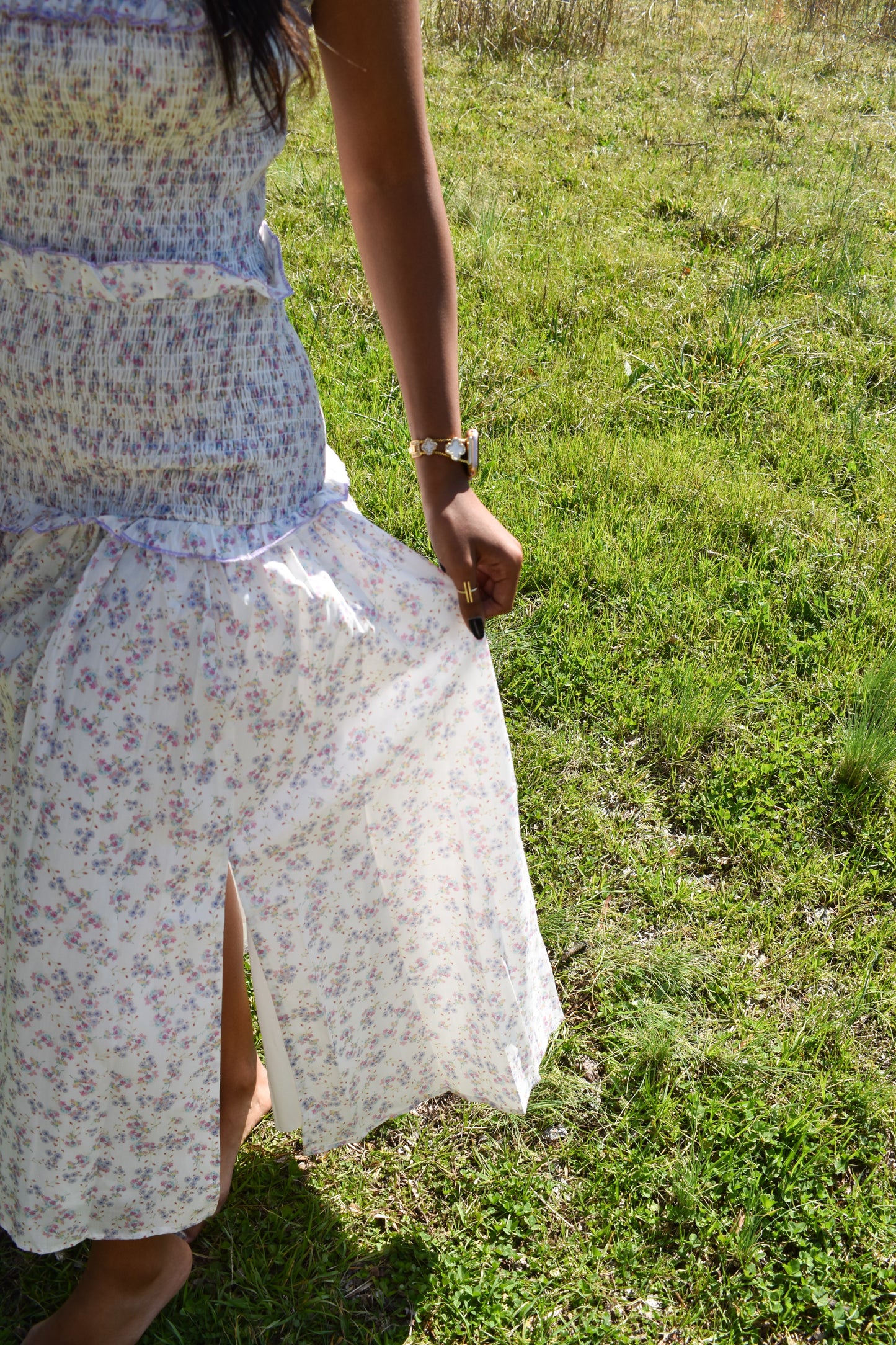 Lavender Garden Smocked Midi Dress