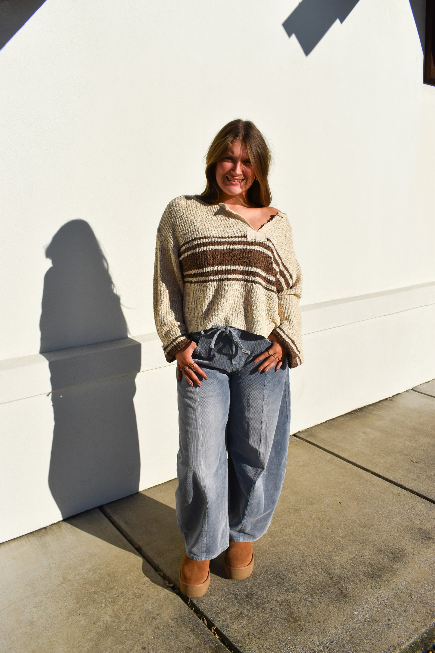 Stripe Patch Long Sleeve Sweater