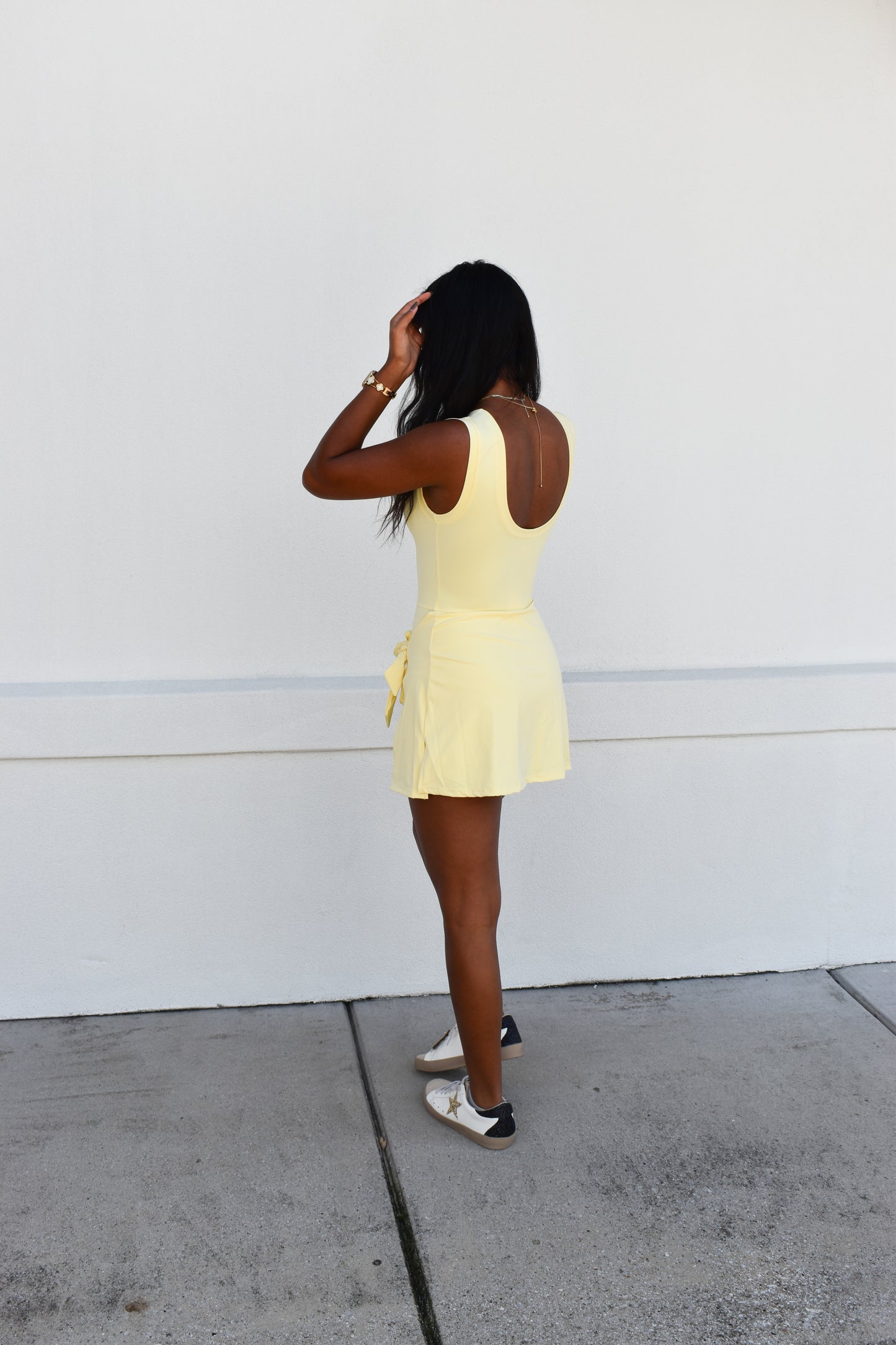 Athletic Wrap Tie Dress: Light Yellow