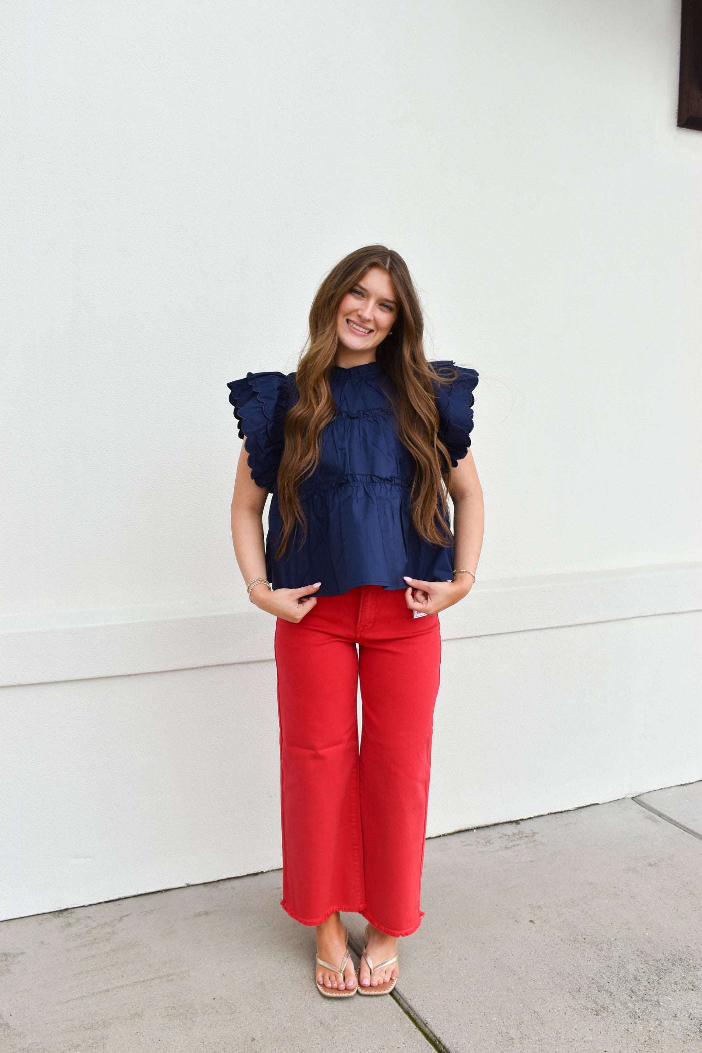 The Navy Scallop Ruffle Top