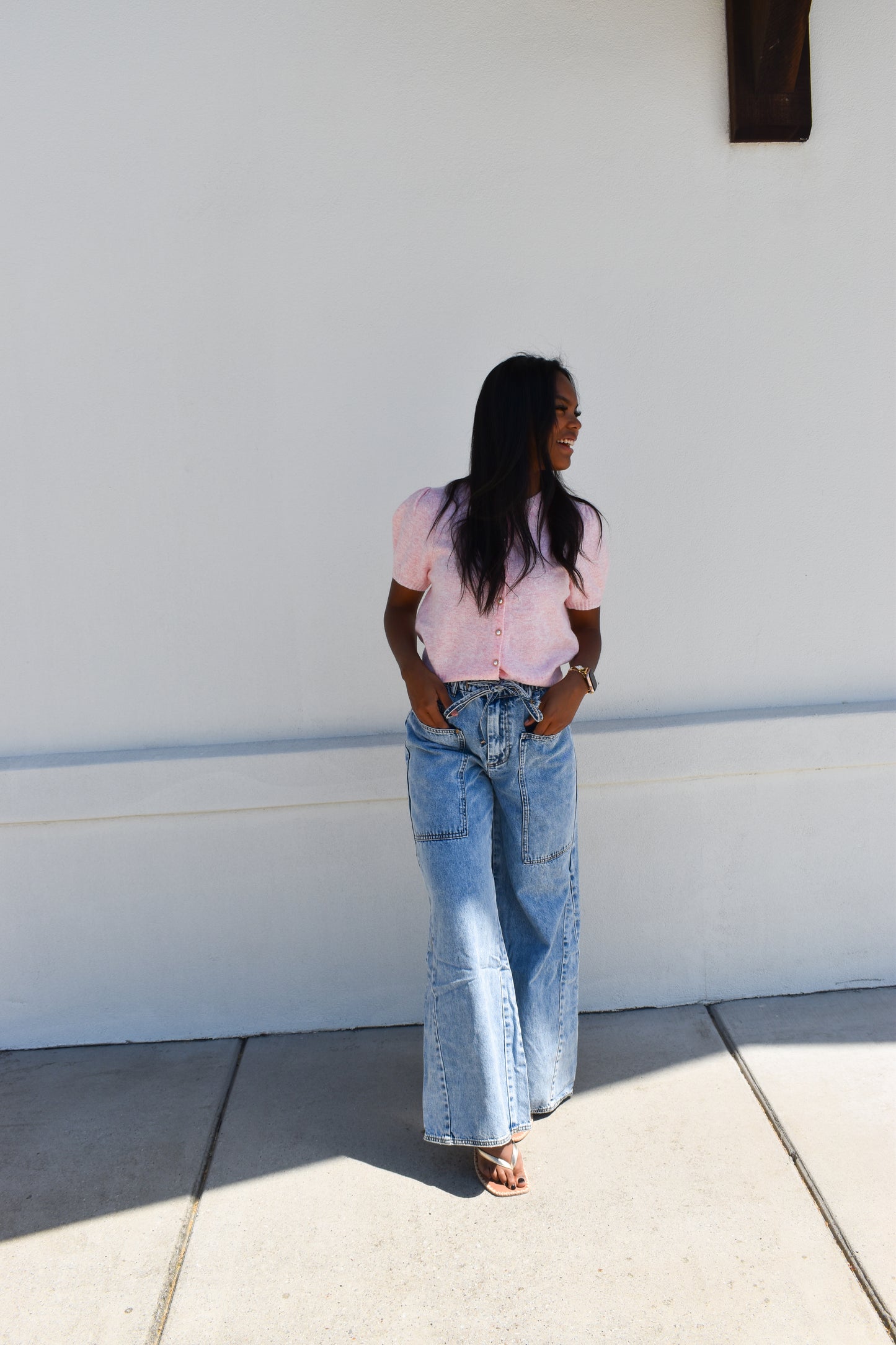 Pink Cardi W/ Pearl Buttons