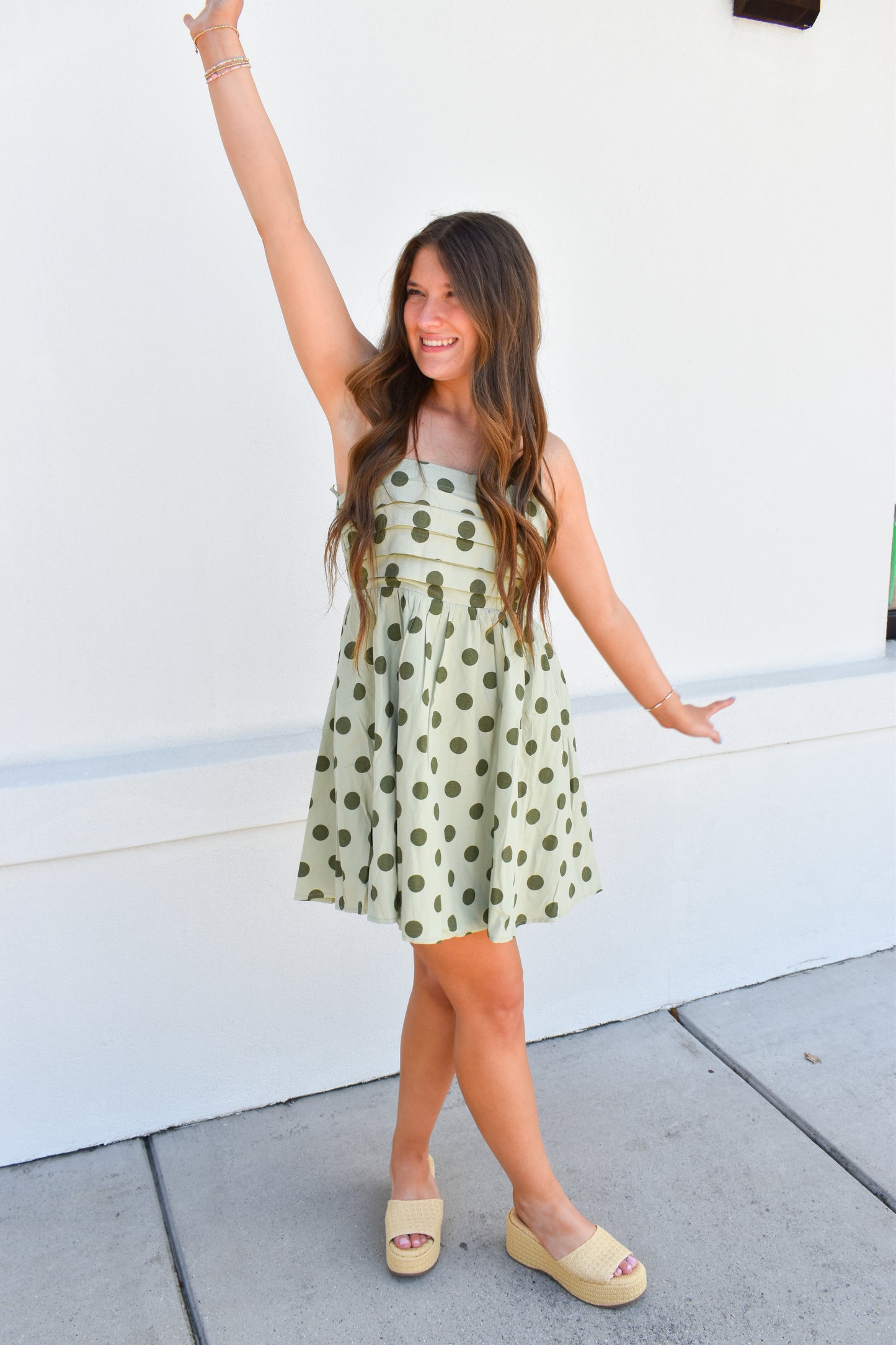 Sage Polka Dot Mini Dress