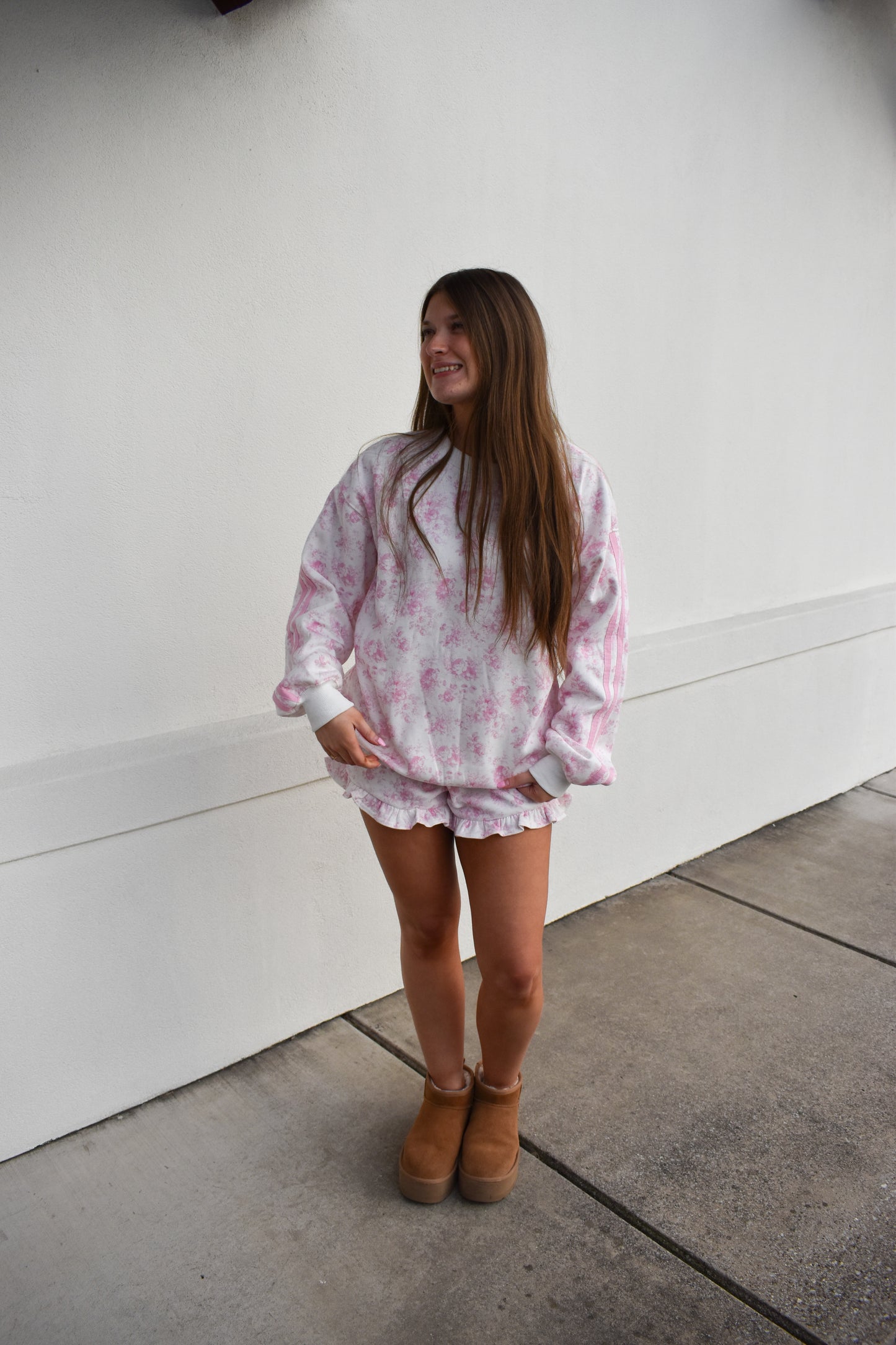 Floral French Terry Sweatshirt W/ Double Line Detail