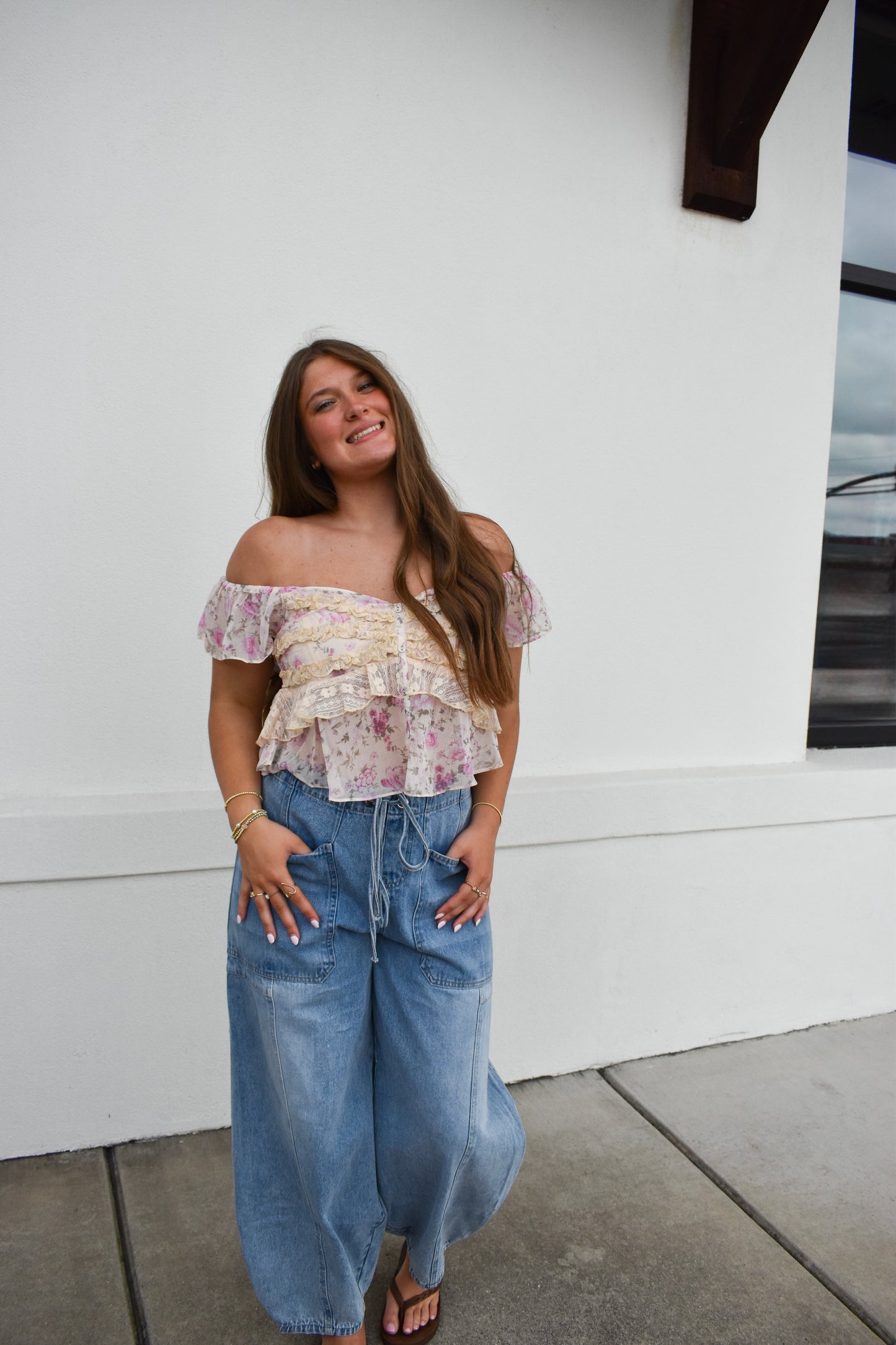 Floral Print Ruffle Lace Sweetheart Top