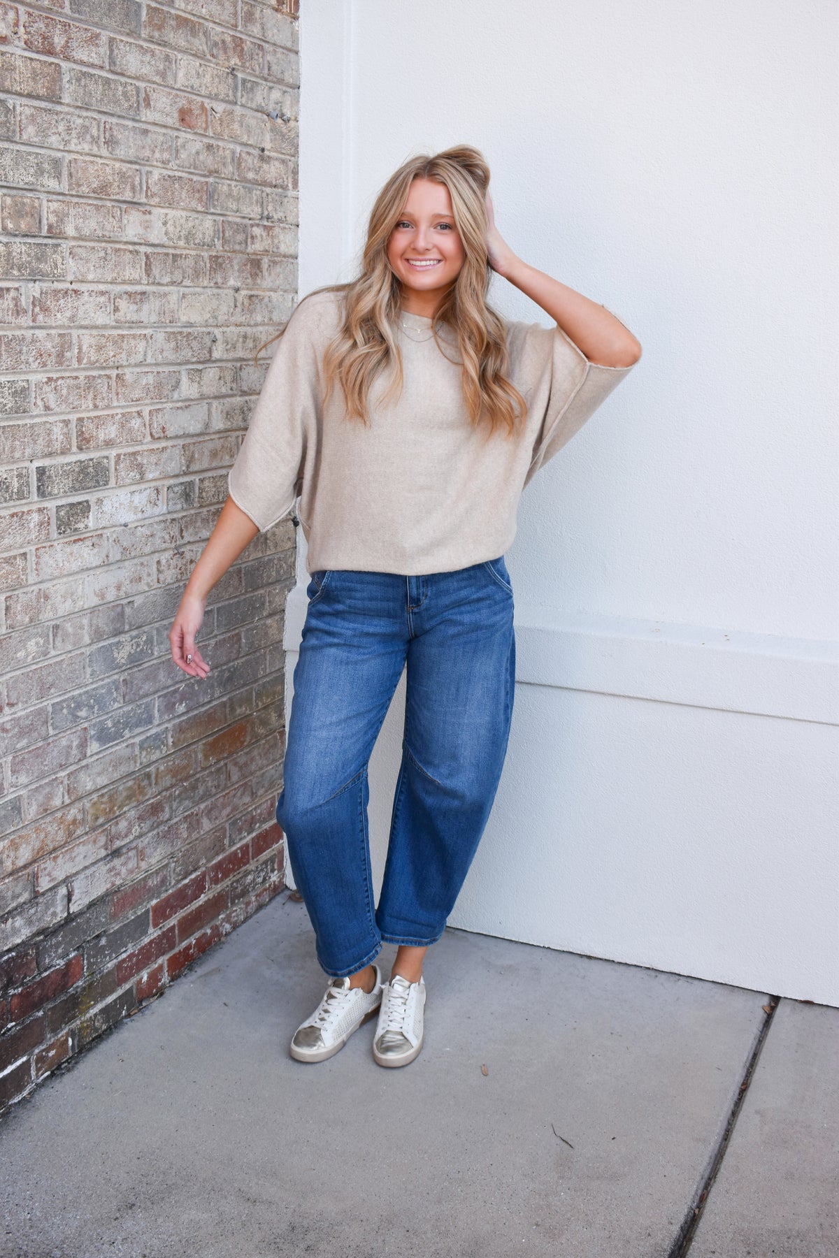 Risen Slouchy Cropped Barrel Jeans With Cuffed Hem