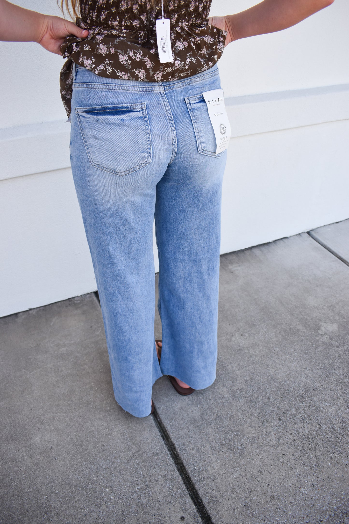 Risen Tummy Control High Rise Ankle Pallazo Jeans