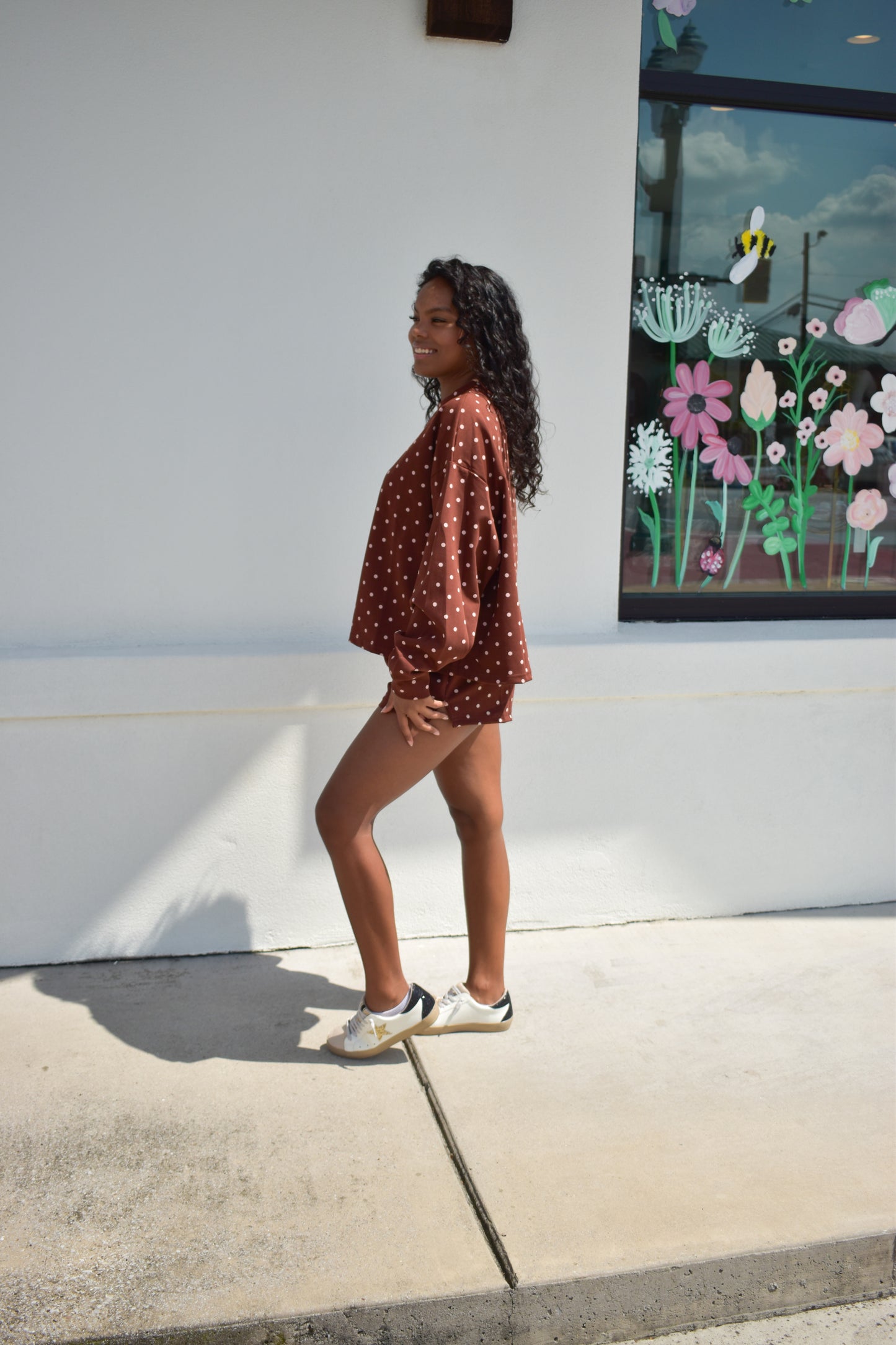 Chocolate Polka Dot Print Lounge Sweatshirt