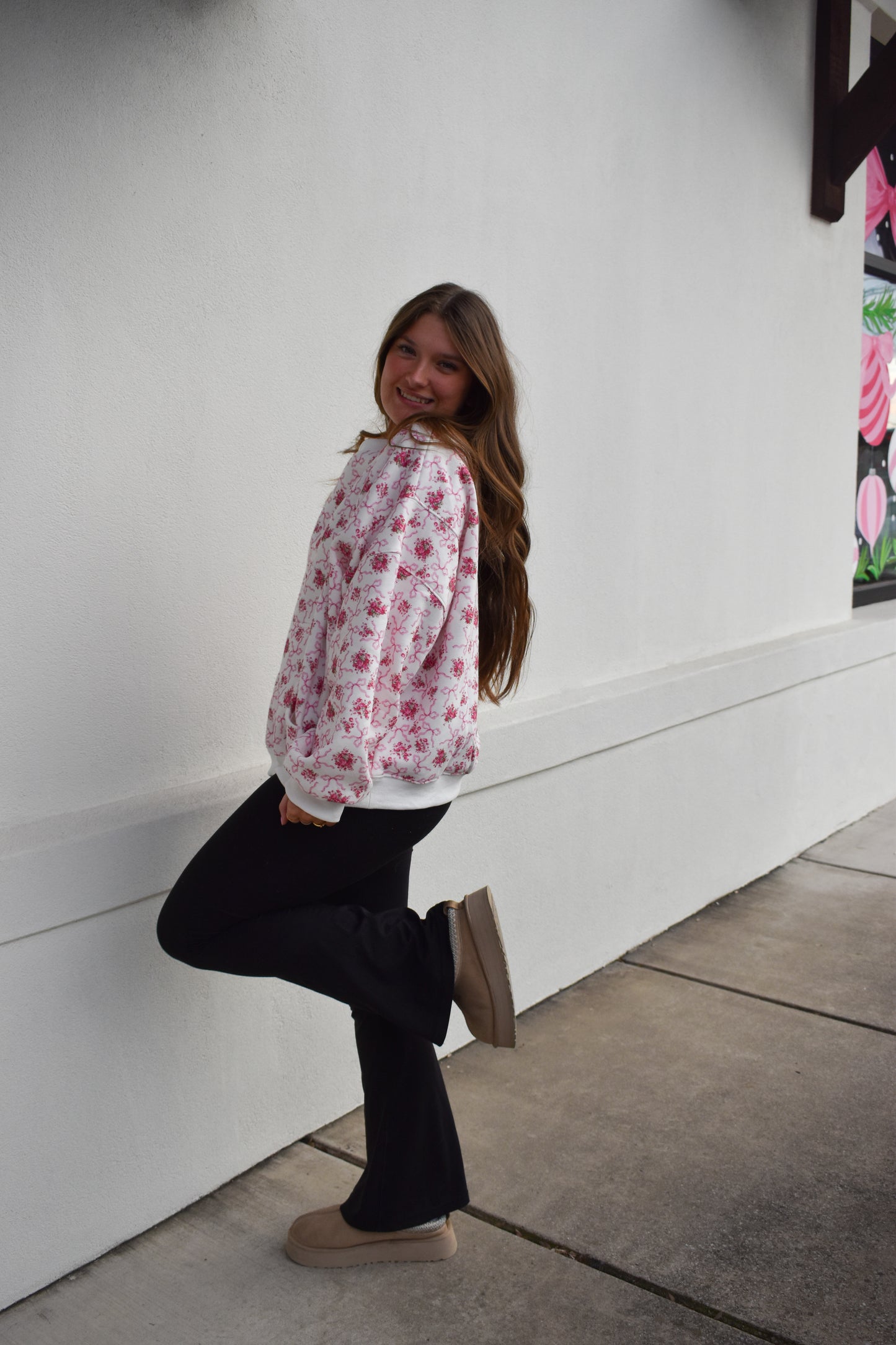 Floral Print Fleece Crew Neck