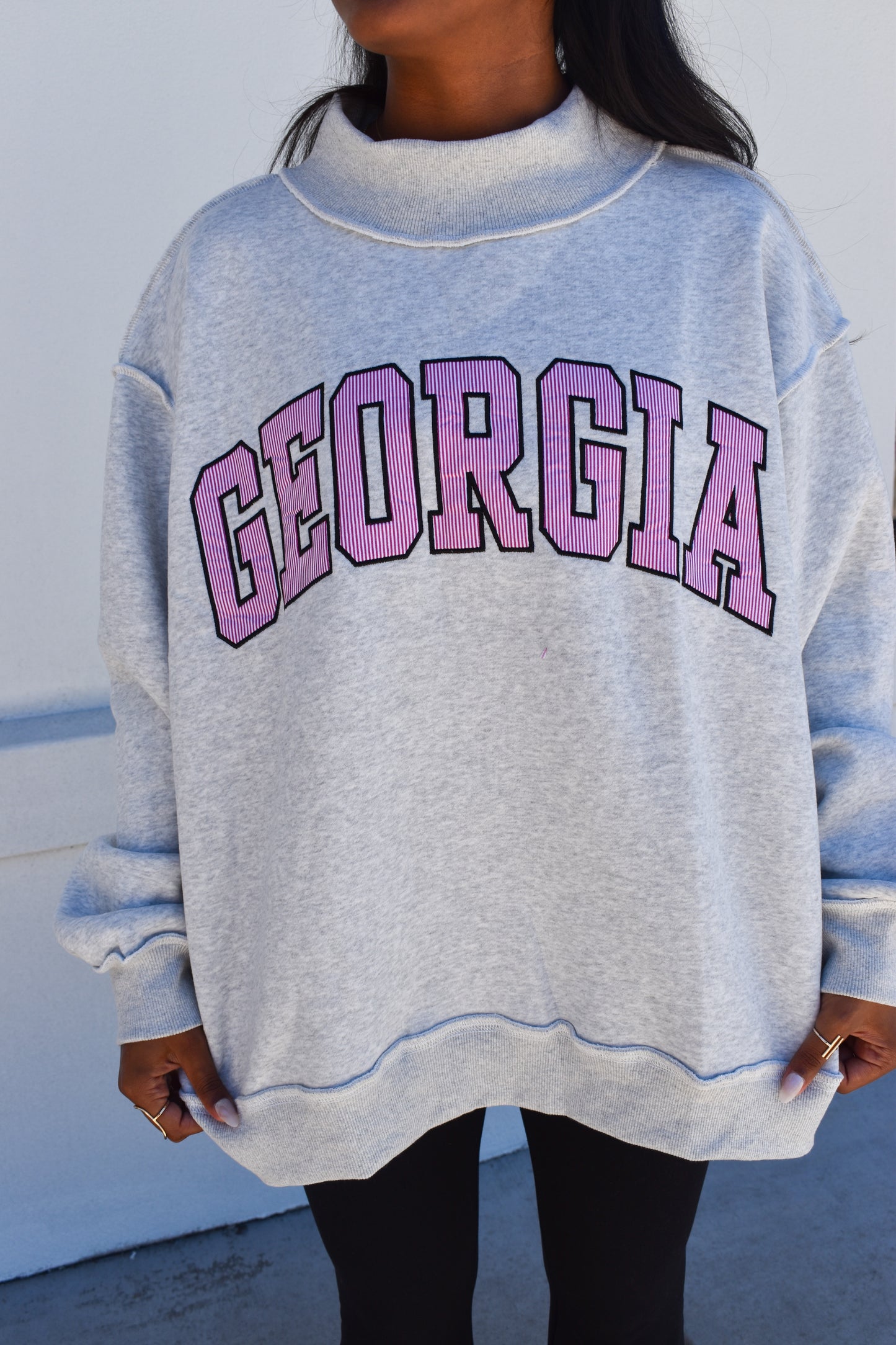 Embroidered Georgia Stripe Mockneck